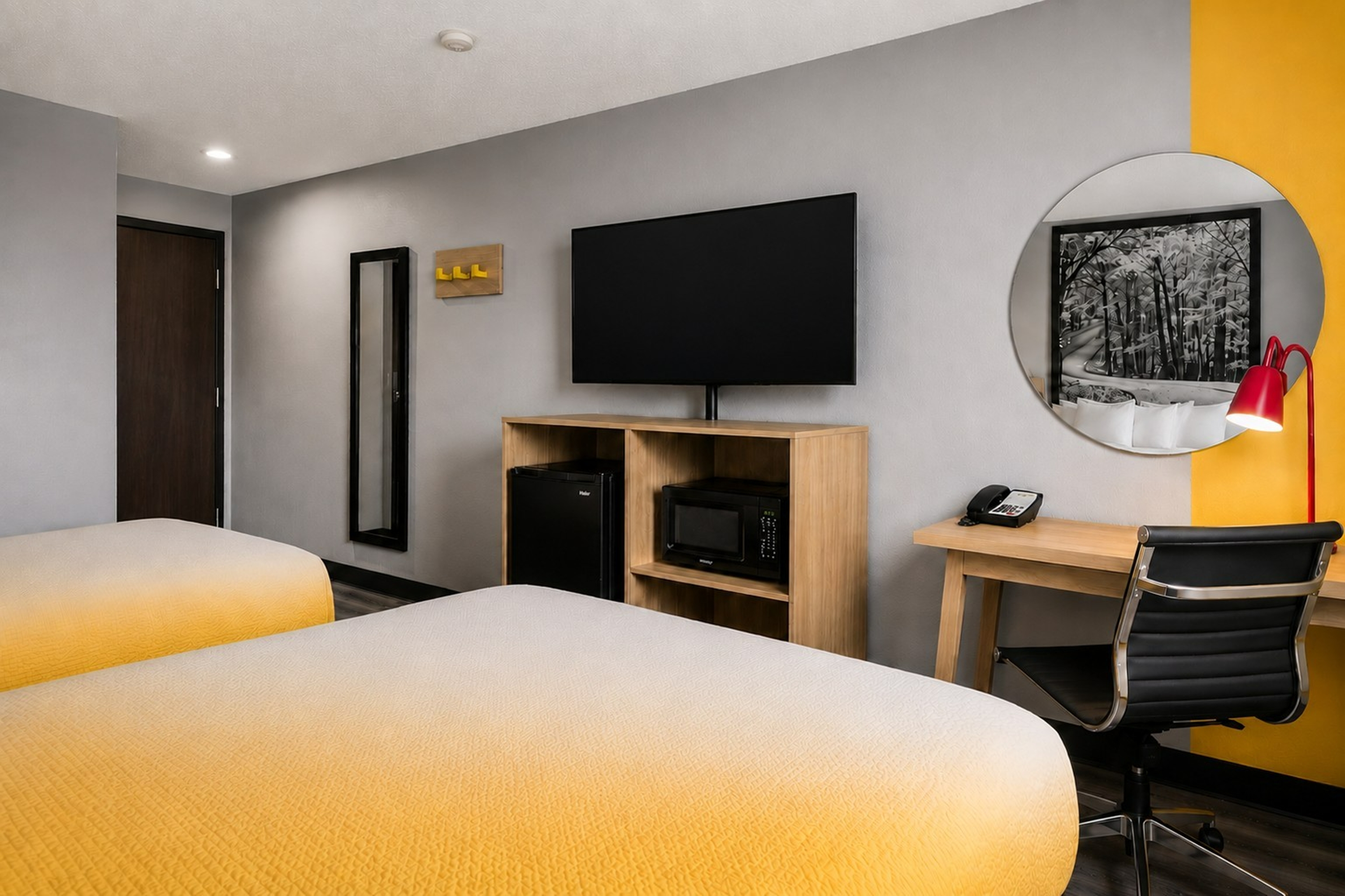 Guest room at the Super 8 by Wyndham Champaign in Champaign, Illinois