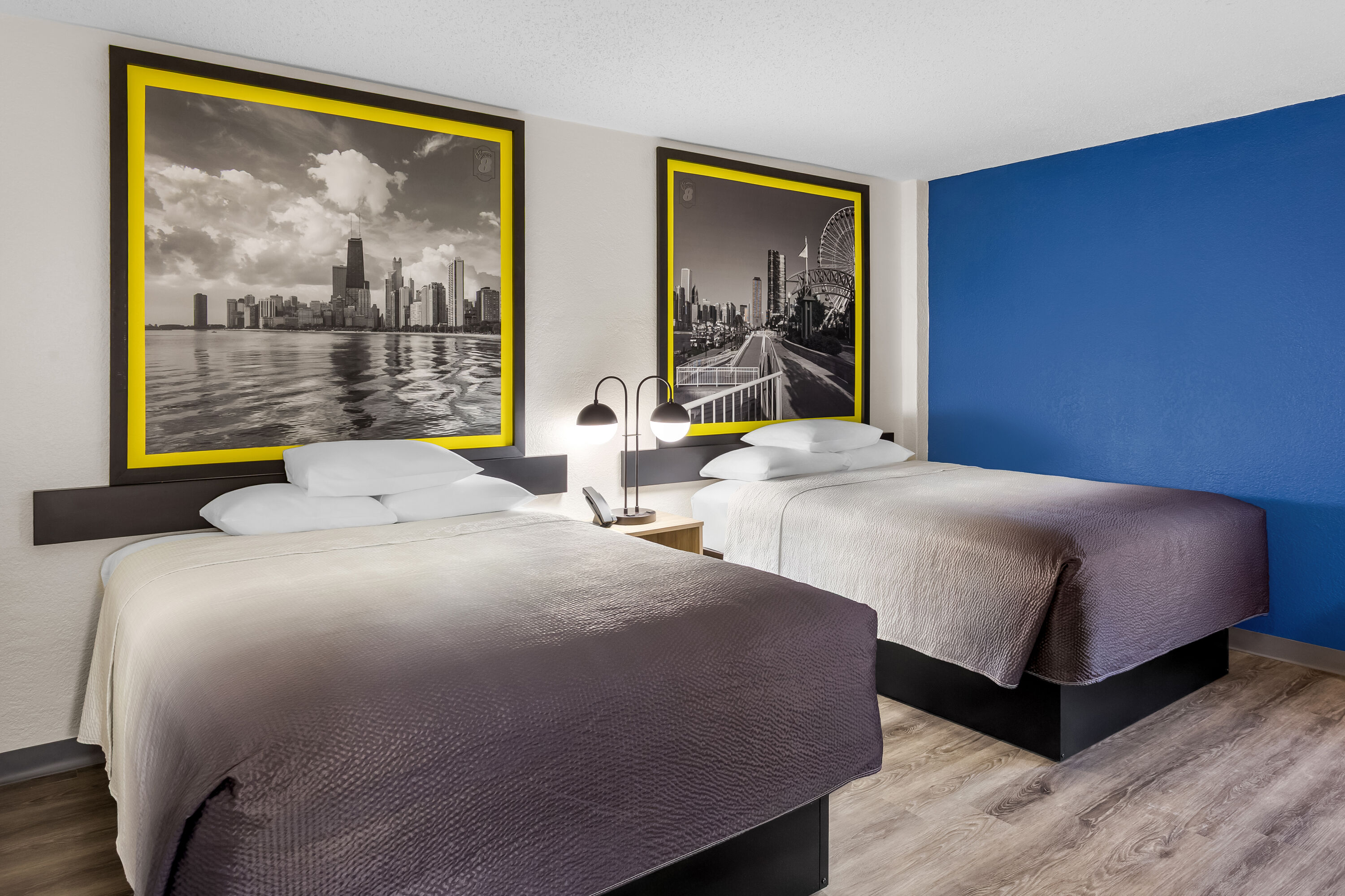 Double bed guest room at the Super 8 by Wyndham Chicago IL in Chicago, Illinois