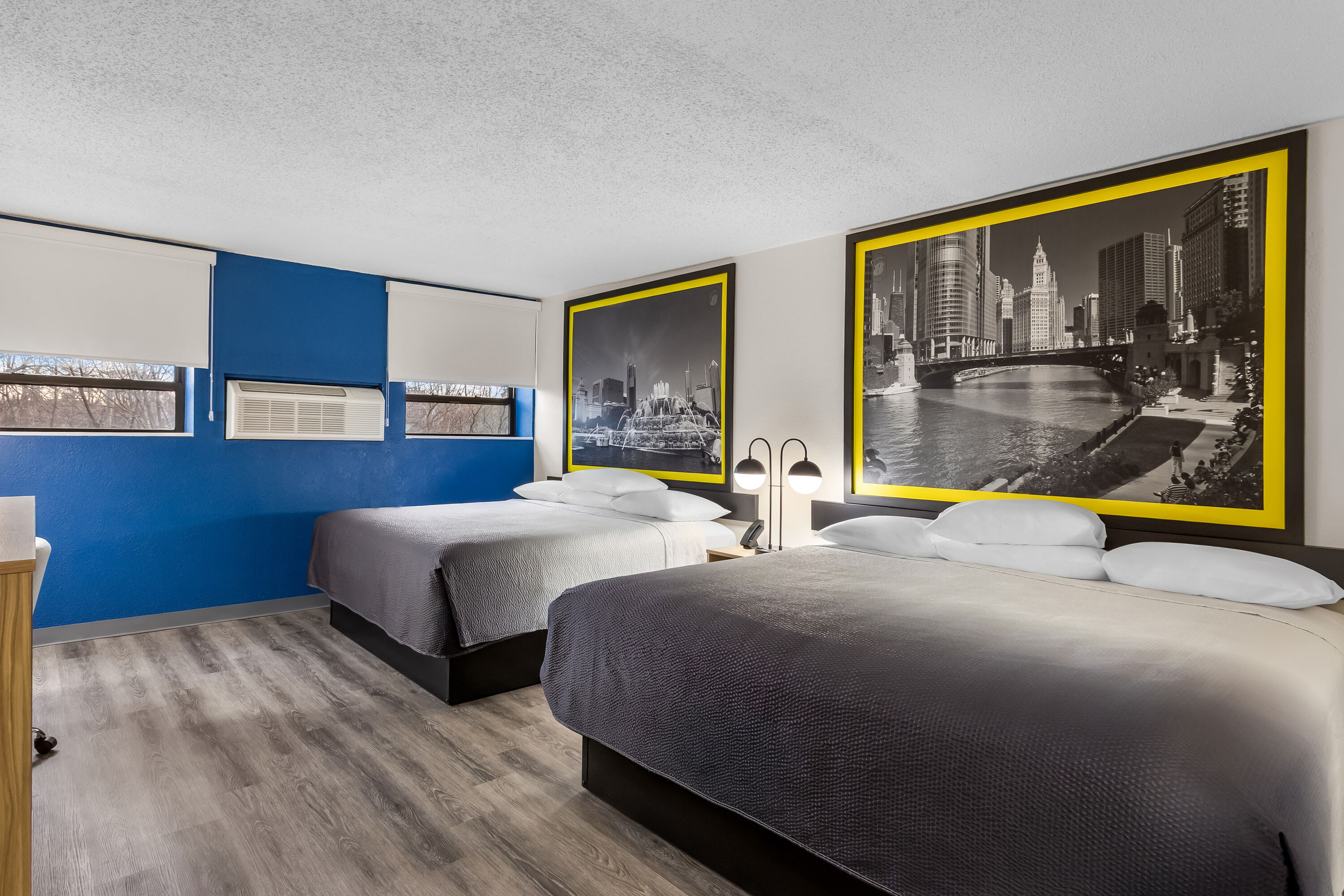 Double bed guest room at the Super 8 by Wyndham Chicago IL in Chicago, Illinois