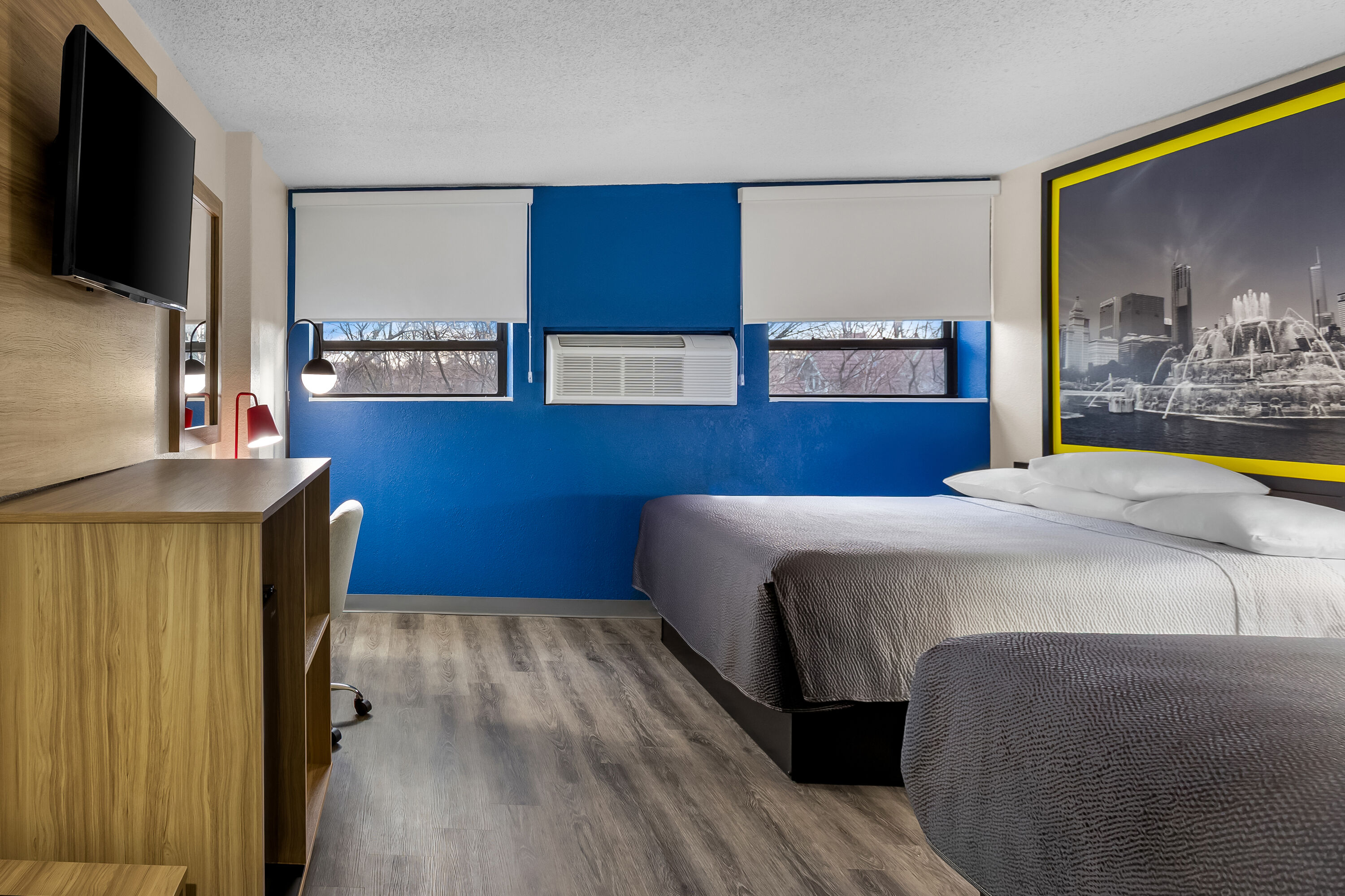 Double bed guest room at the Super 8 by Wyndham Chicago IL in Chicago, Illinois