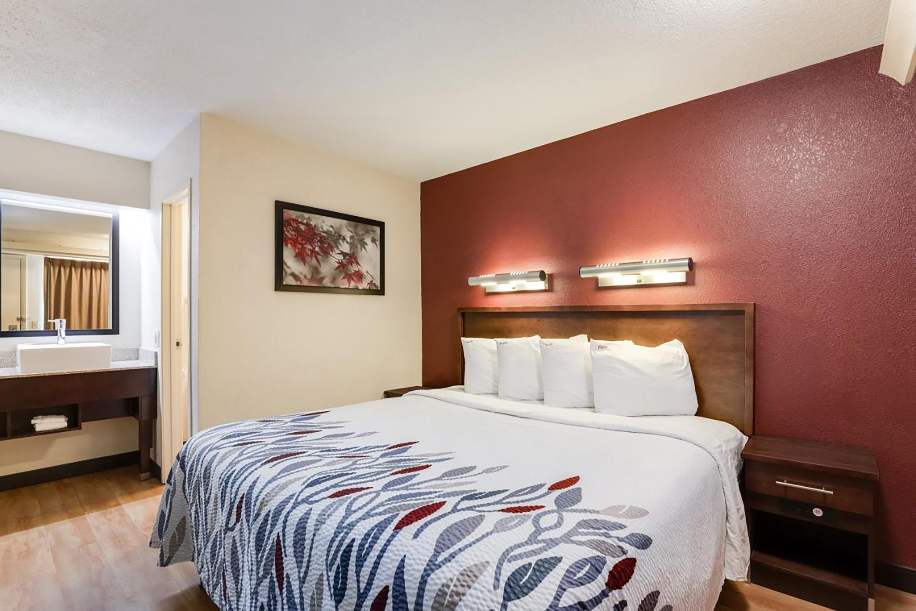 Guest room at the Super 8 by Wyndham Deerfield/Northbrook in Deerfield, Illinois