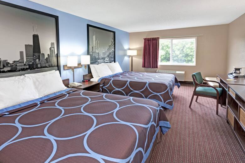 Guest room at the Super 8 Chicago O'Hare Airport in Elk Grove Village, Illinois