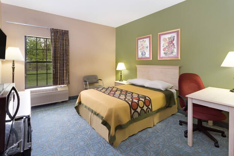Guest room at the Super 8 Freeport in Freeport, Illinois