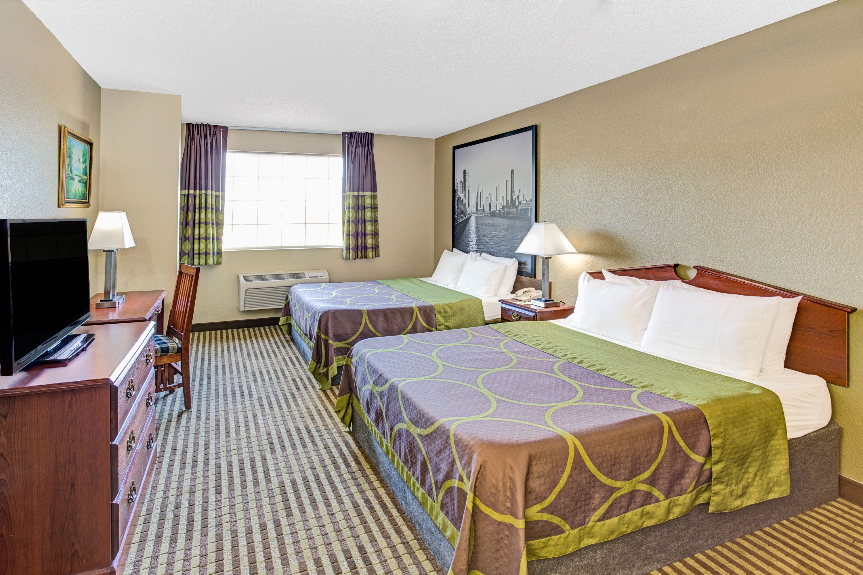 Guest room at the Super 8 by Wyndham Gurnee in Gurnee, Illinois