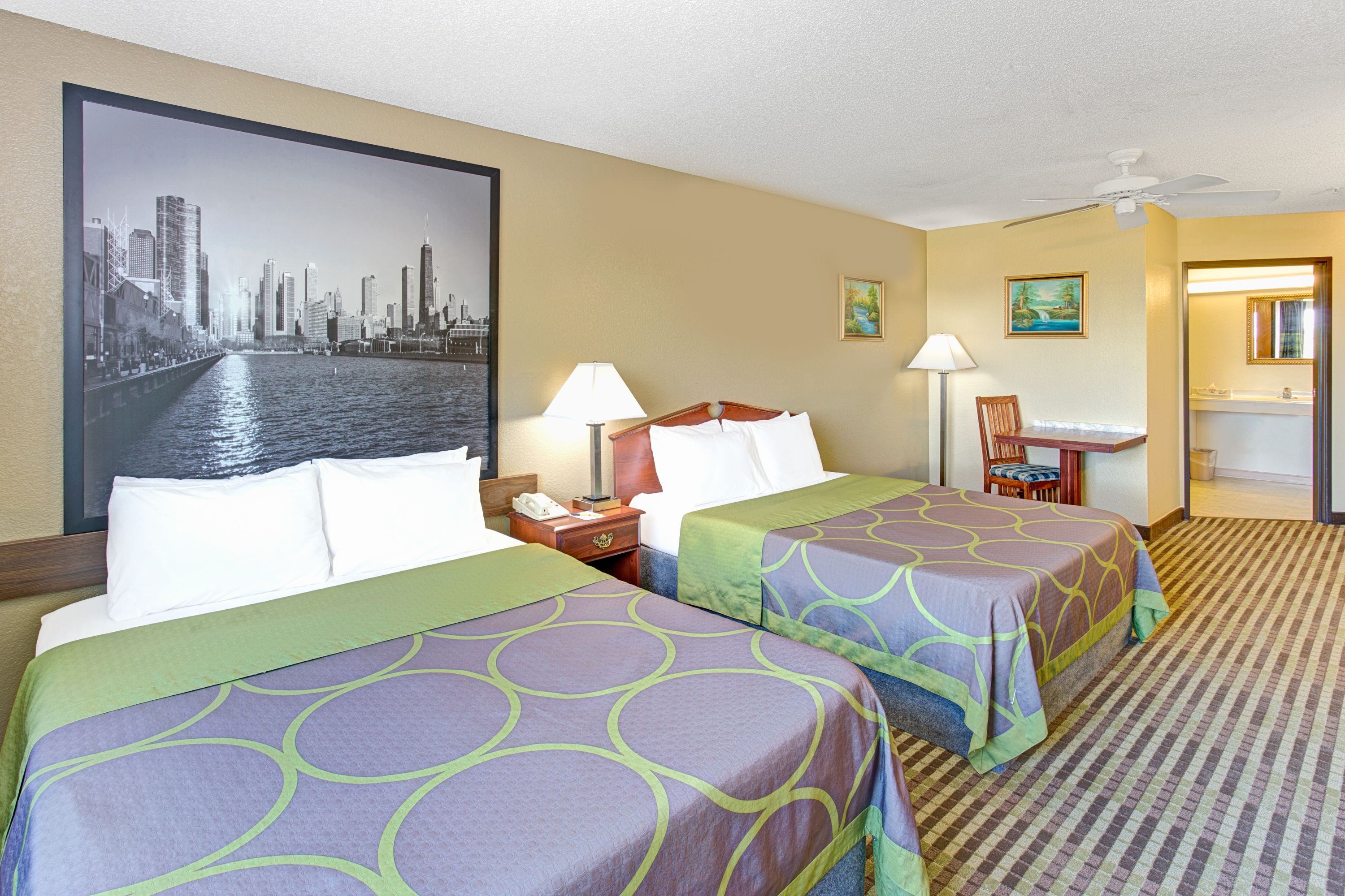 Guest room at the Super 8 by Wyndham Gurnee in Gurnee, Illinois