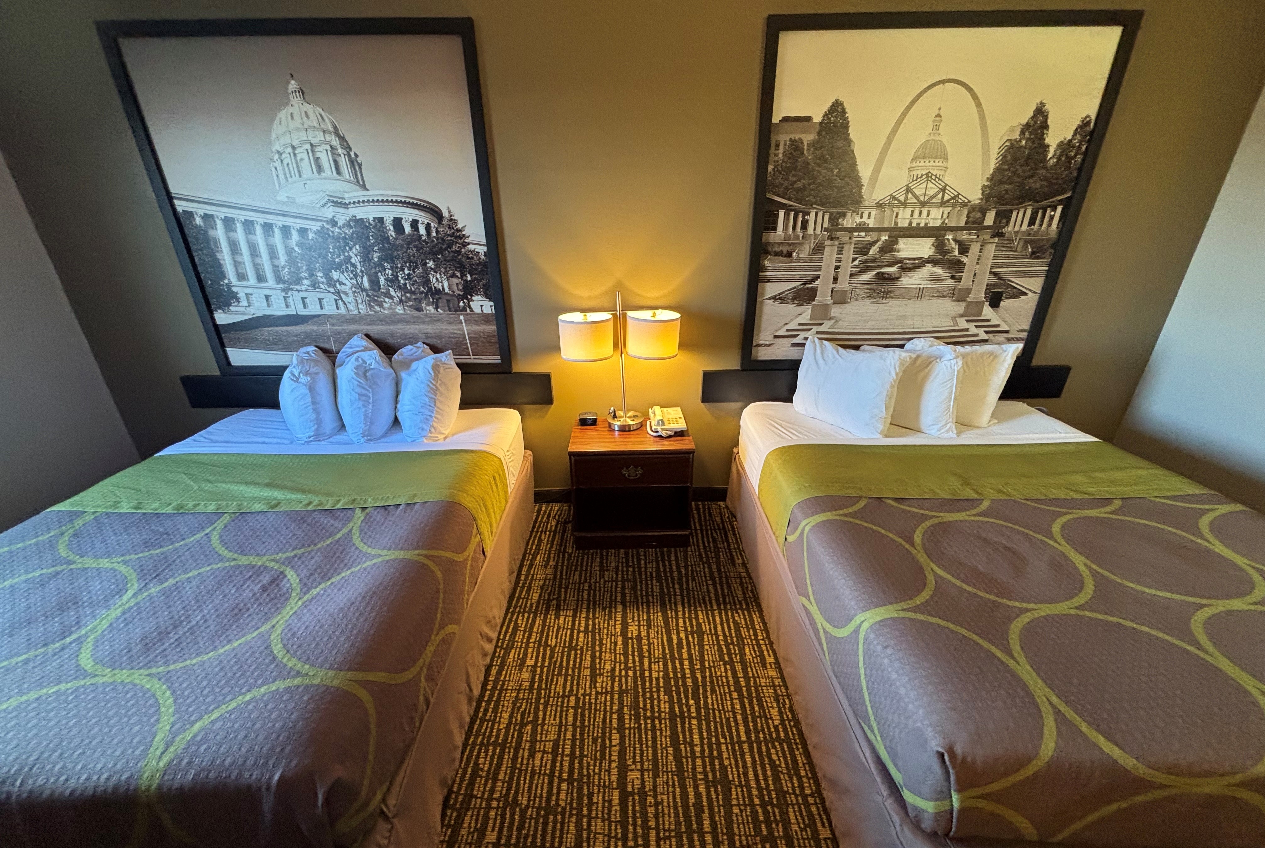 Guest room at the Super 8 by Wyndham Jerseyville in Jerseyville, Illinois