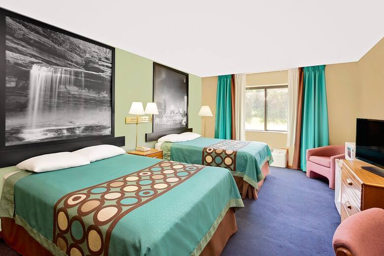 Guest room at the Super 8 Macomb in Macomb, Illinois