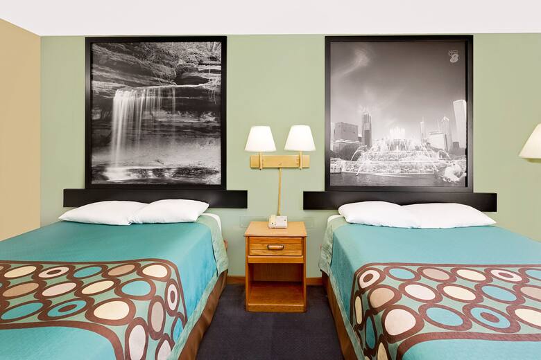 Guest room at the Super 8 Macomb in Macomb, Illinois