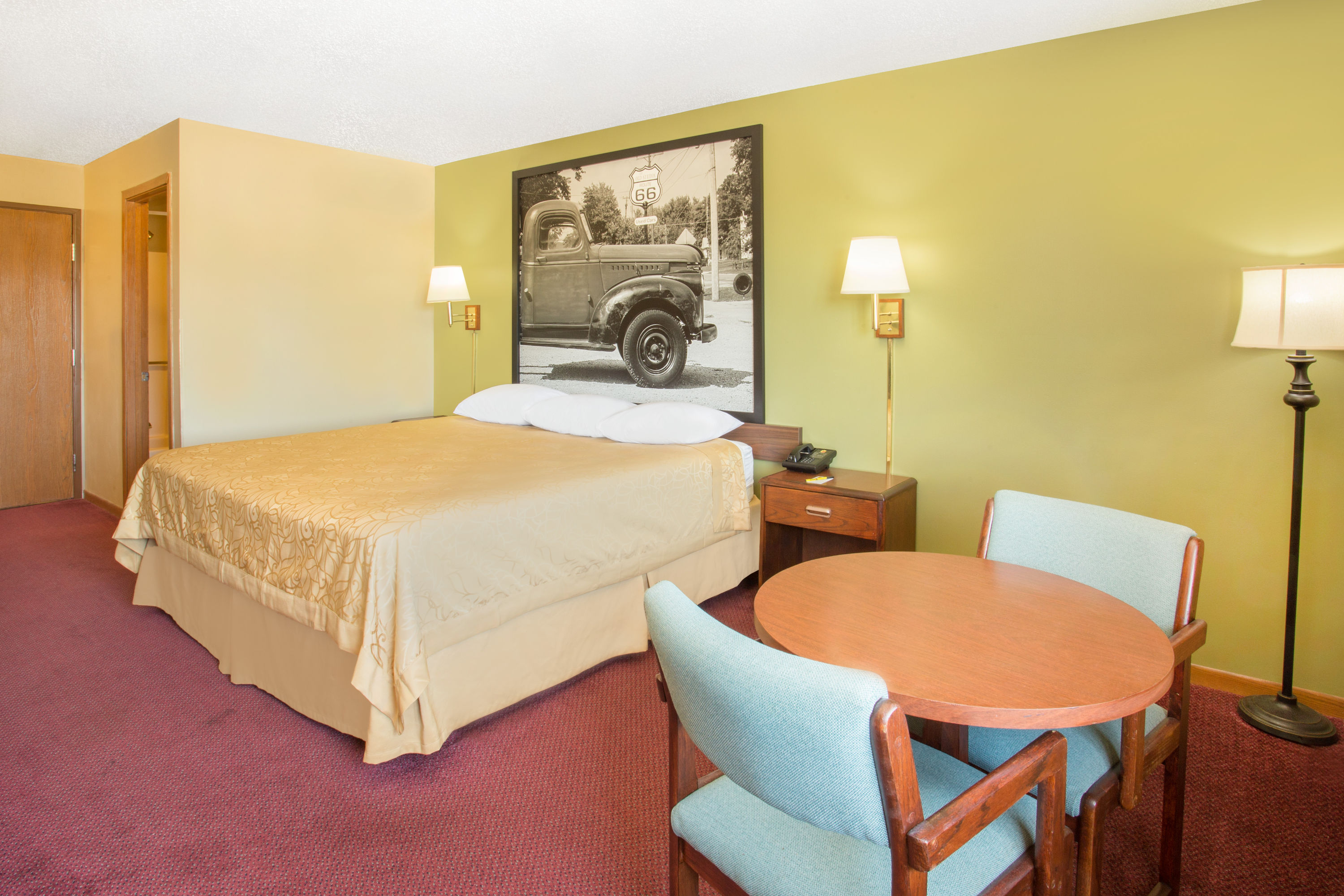 Guest room at the Super 8 by Wyndham Normal Bloomington in Normal, Illinois