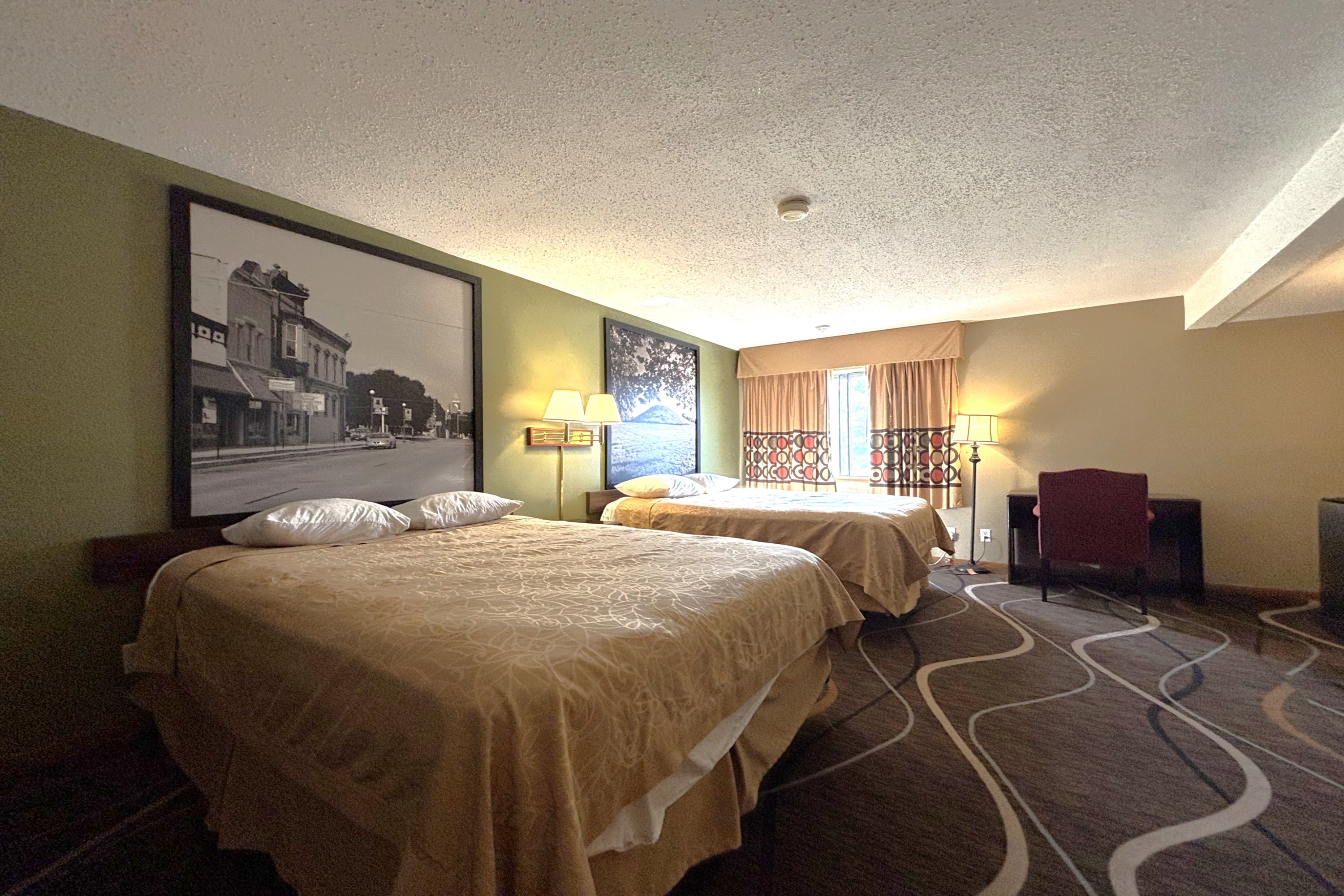 Guest room at the Super 8 by Wyndham Normal Bloomington in Normal, Illinois