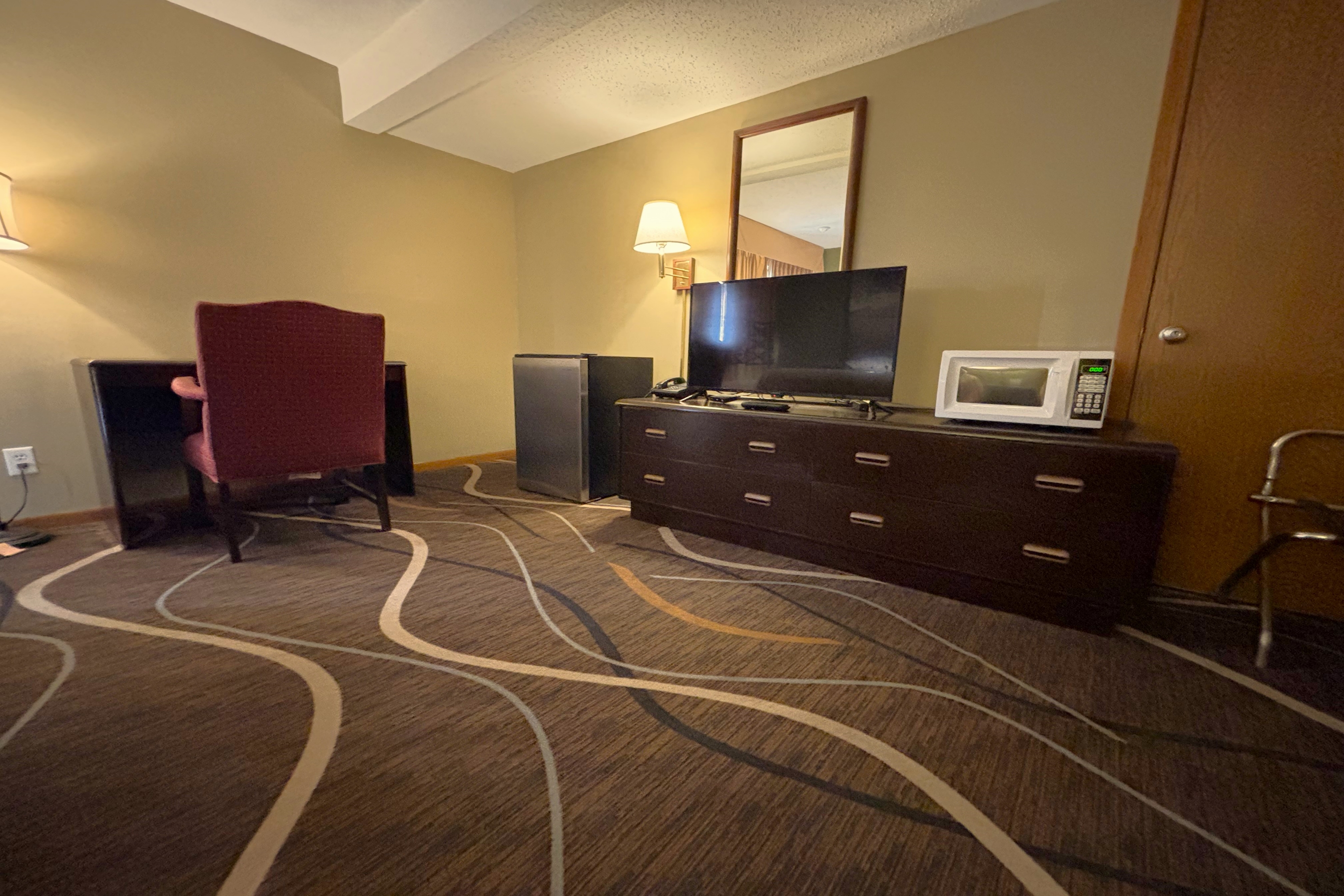Guest room at the Super 8 by Wyndham Normal Bloomington in Normal, Illinois