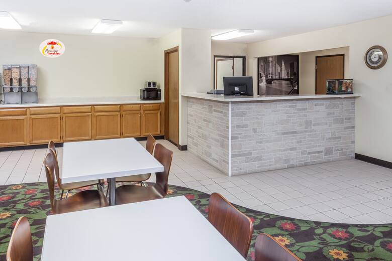 Super 8 Pekin/Peoria Area hotel lobby in Pekin, Illinois