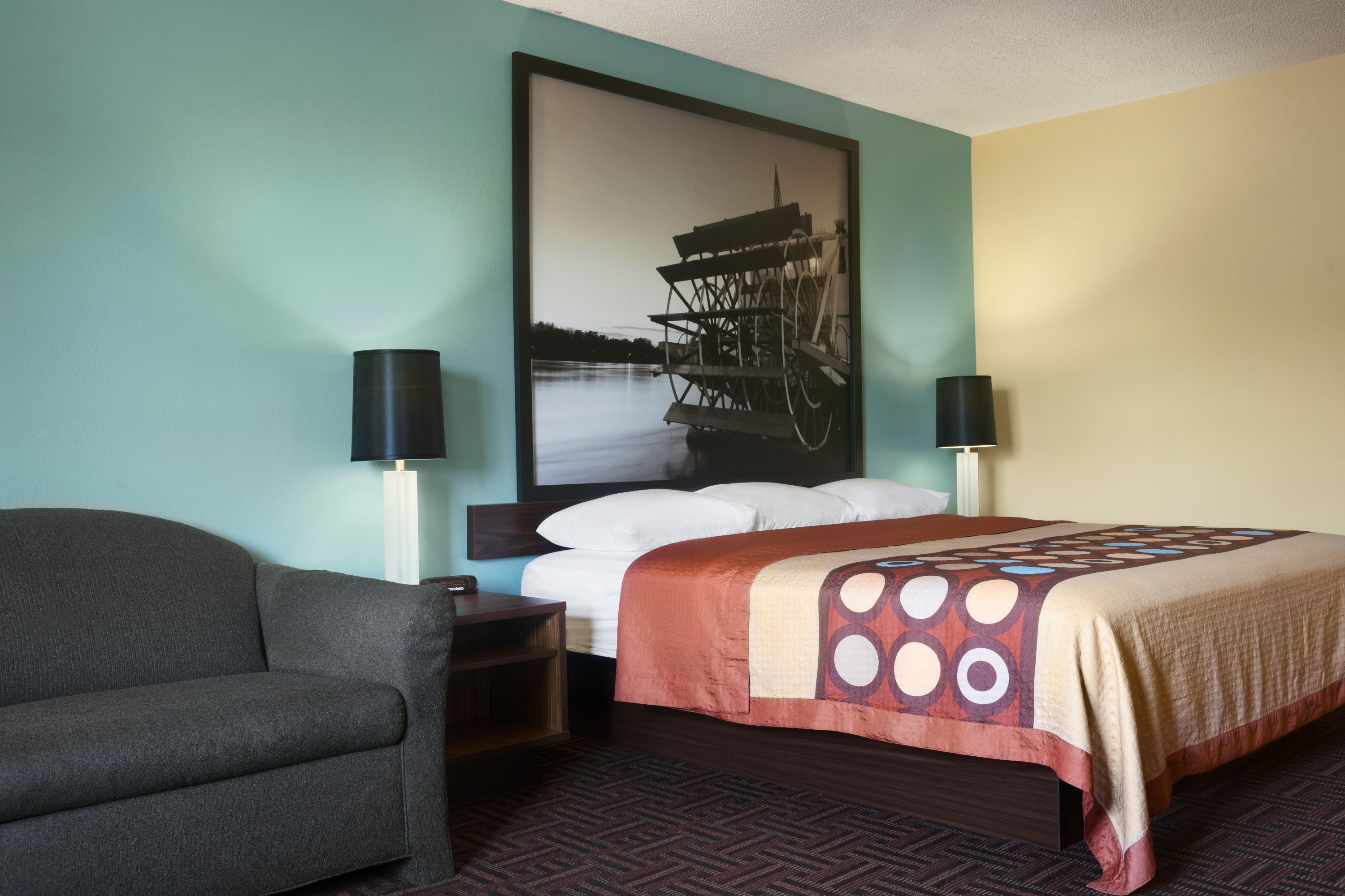Guest room at the Super 8 by Wyndham Peoria in Peoria, Illinois