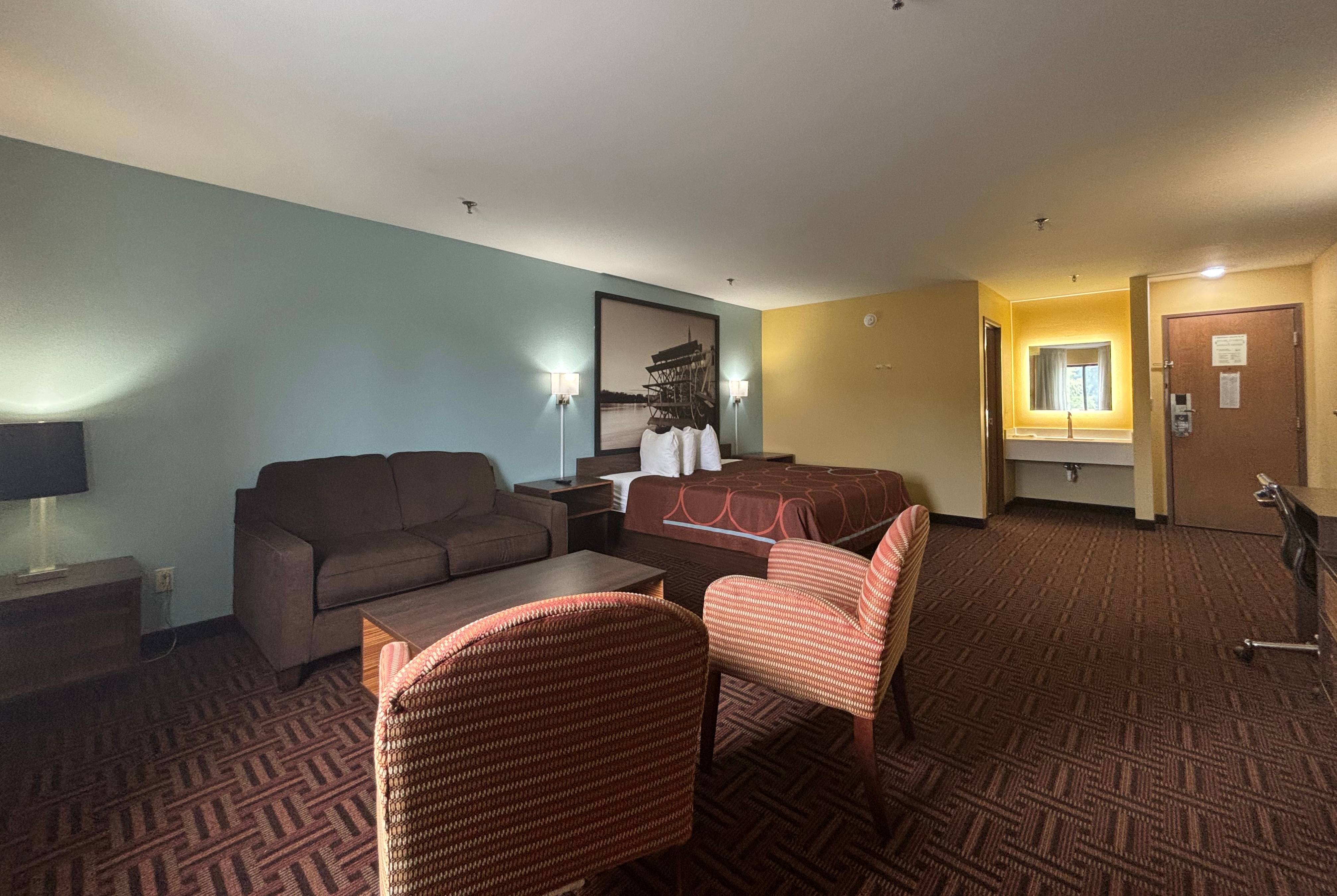 Guest room at the Super 8 by Wyndham Peoria in Peoria, Illinois
