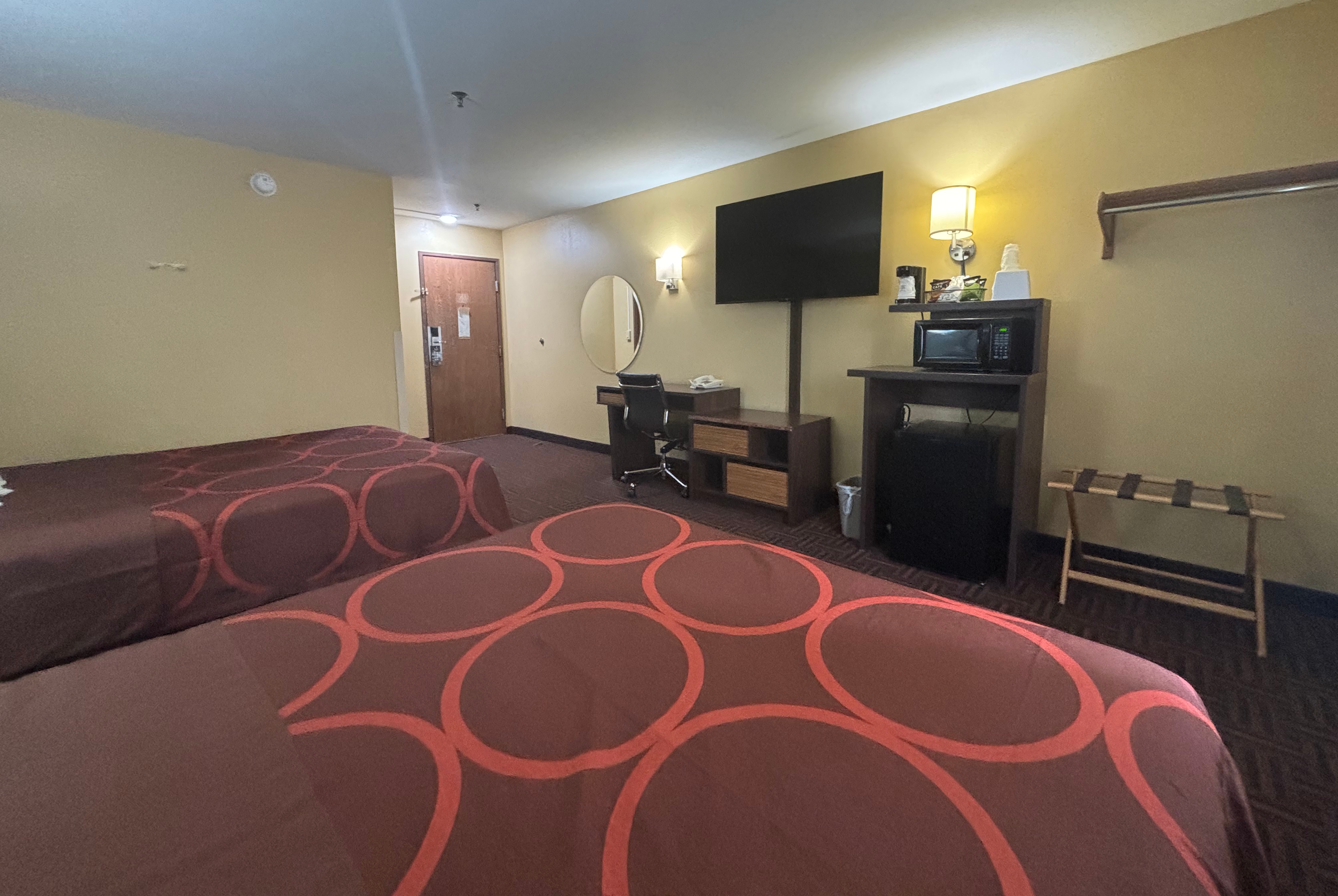 Guest room at the Super 8 by Wyndham Peoria in Peoria, Illinois