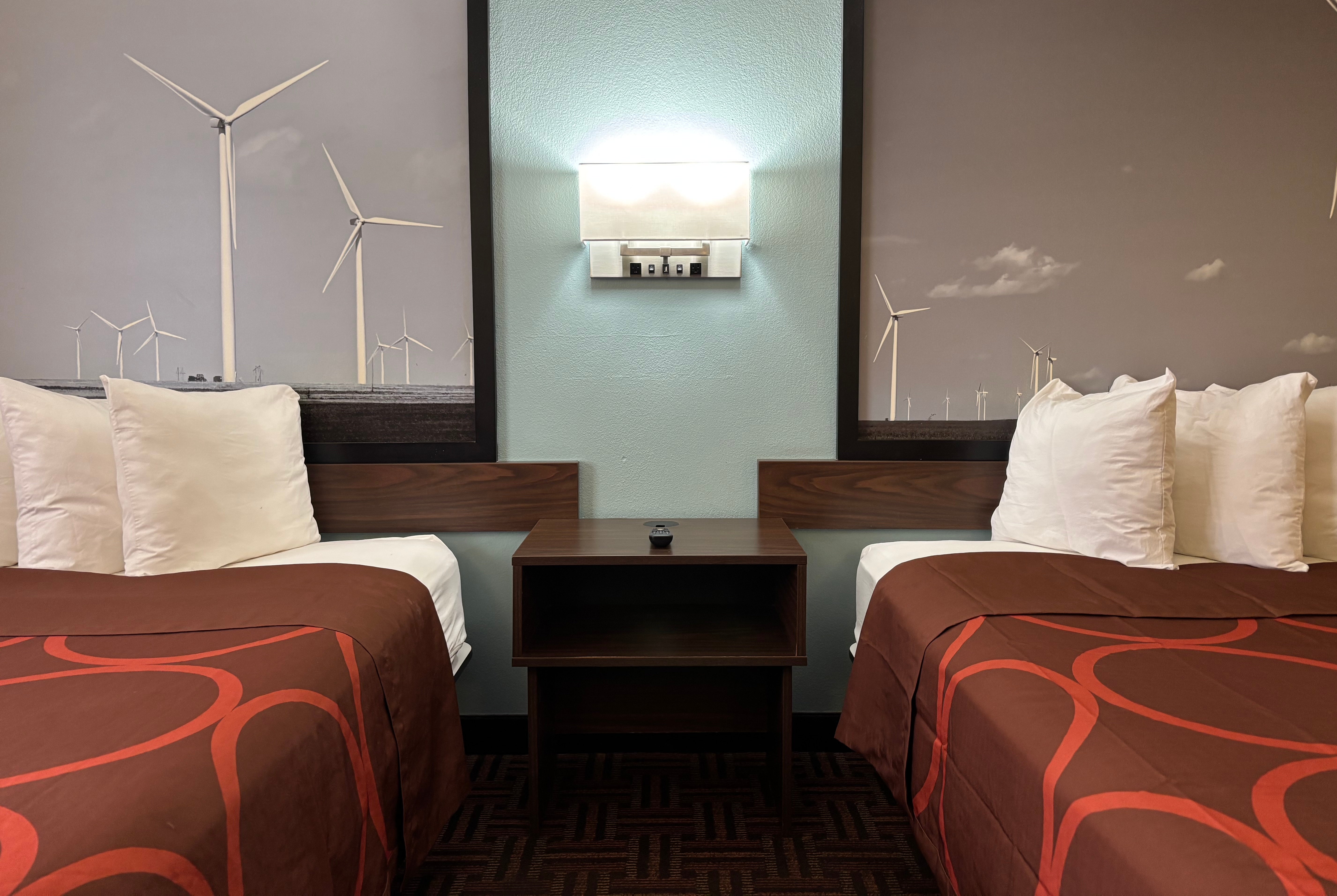 Guest room at the Super 8 by Wyndham Peoria in Peoria, Illinois