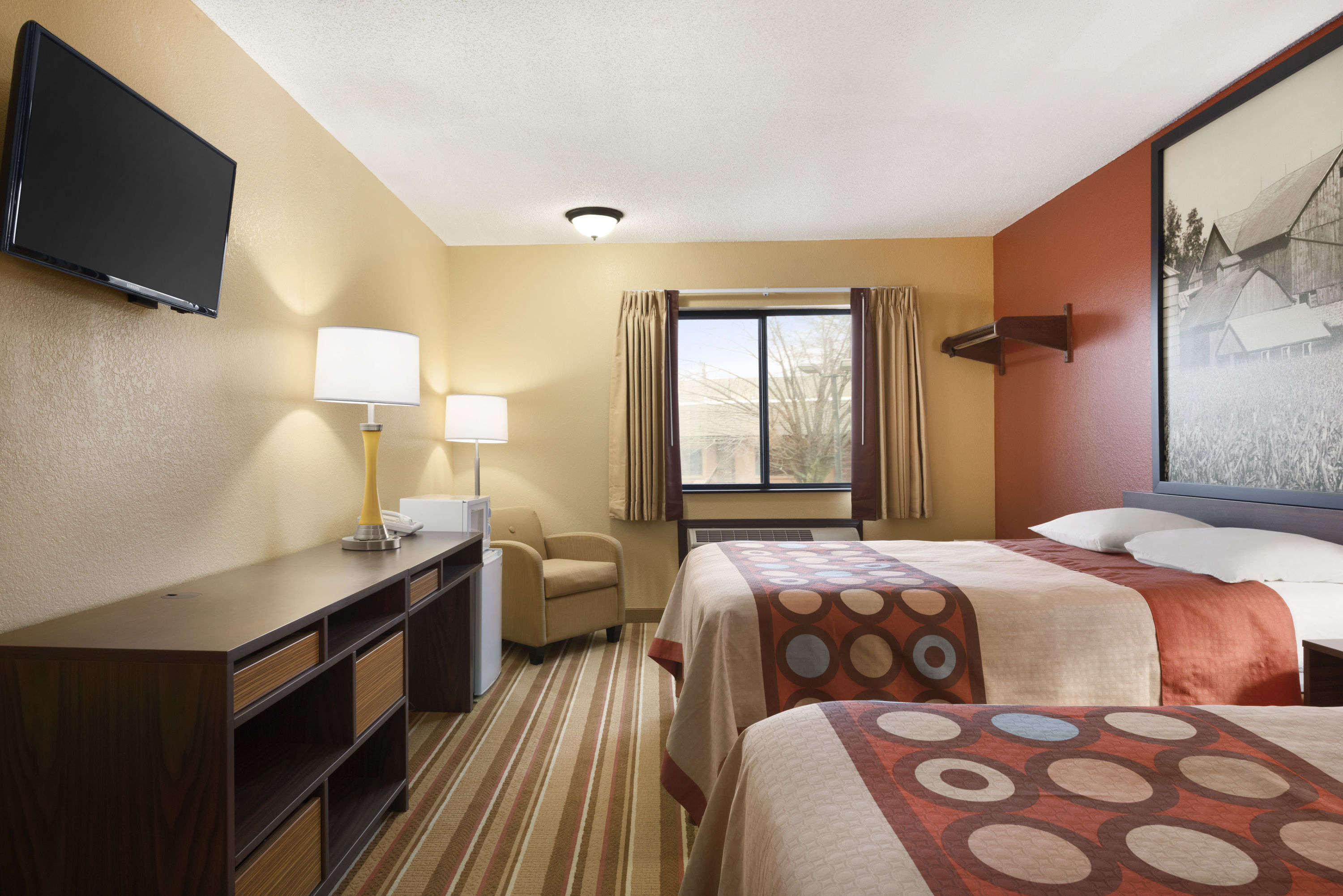 Guest room at the Super 8 by Wyndham Rantoul in Rantoul, Illinois