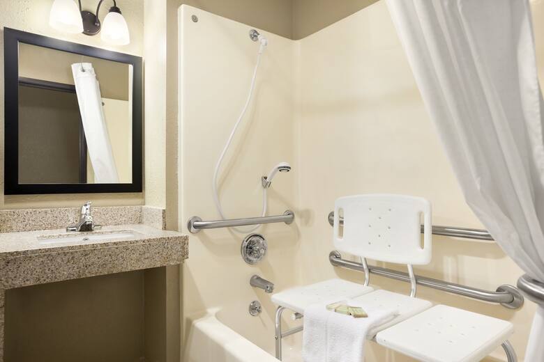 Guest room at the Super 8 Tuscola in Tuscola, Illinois