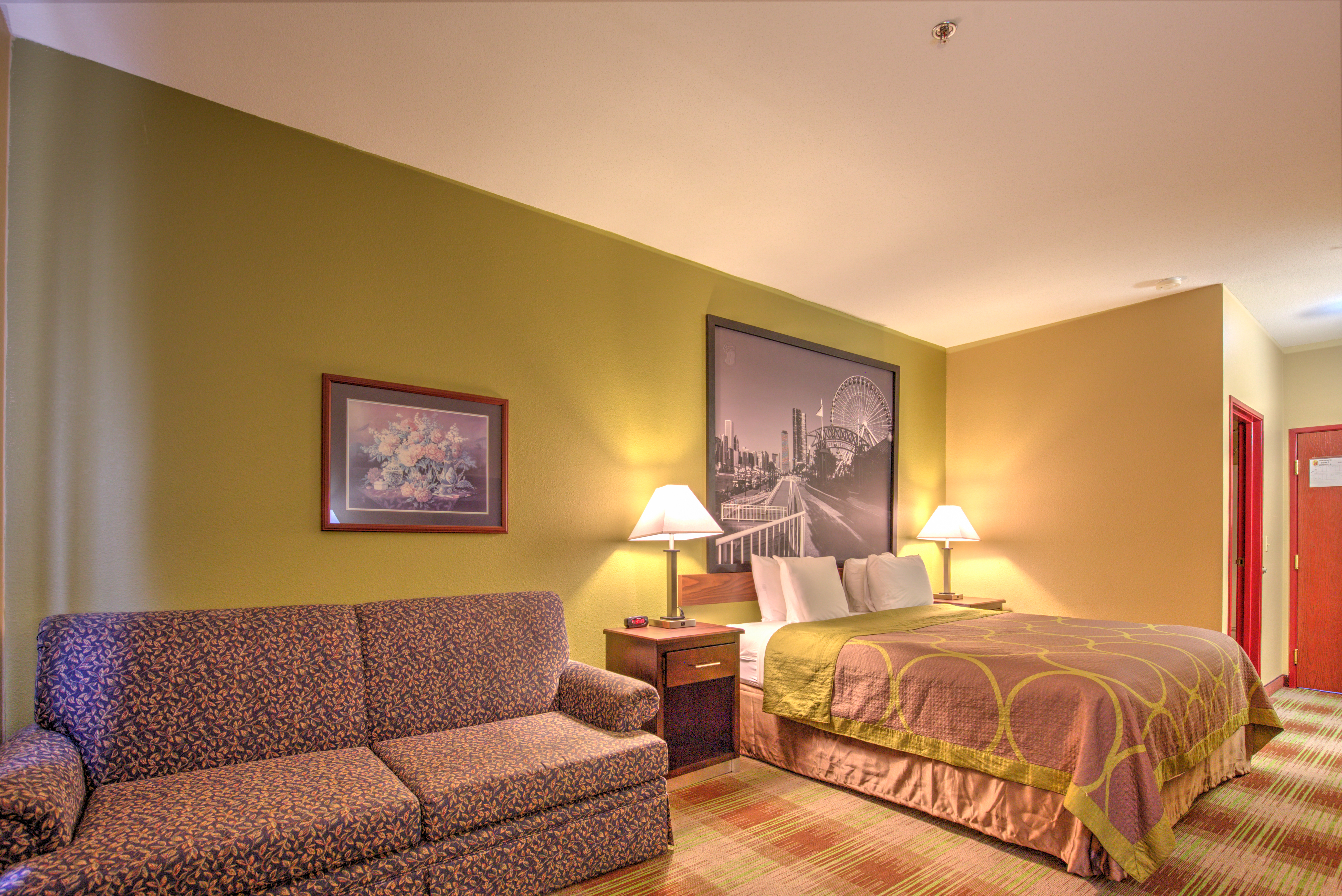 Guest room at the Super 8 by Wyndham Waterloo in Waterloo, Illinois