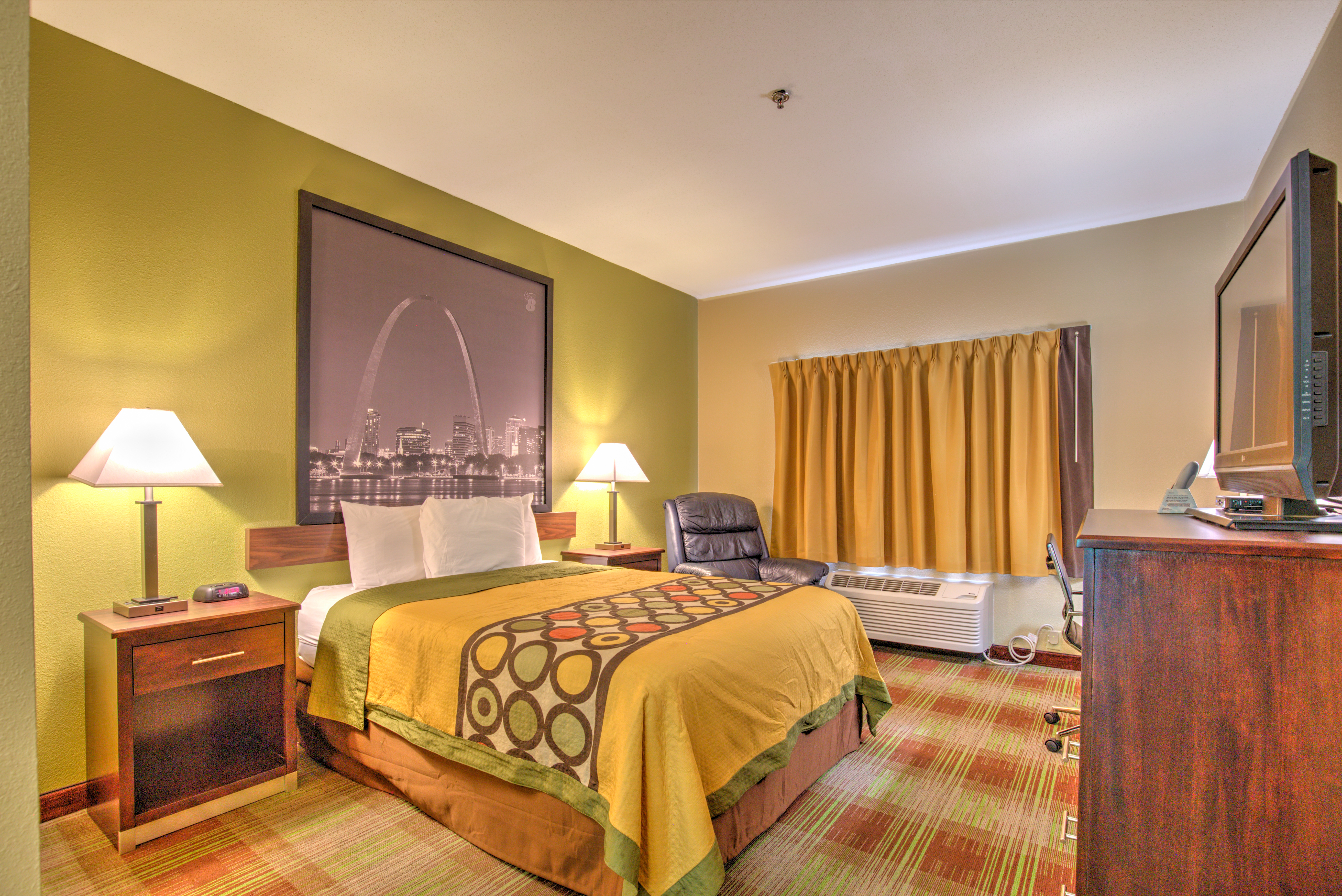 Guest room at the Super 8 by Wyndham Waterloo in Waterloo, Illinois