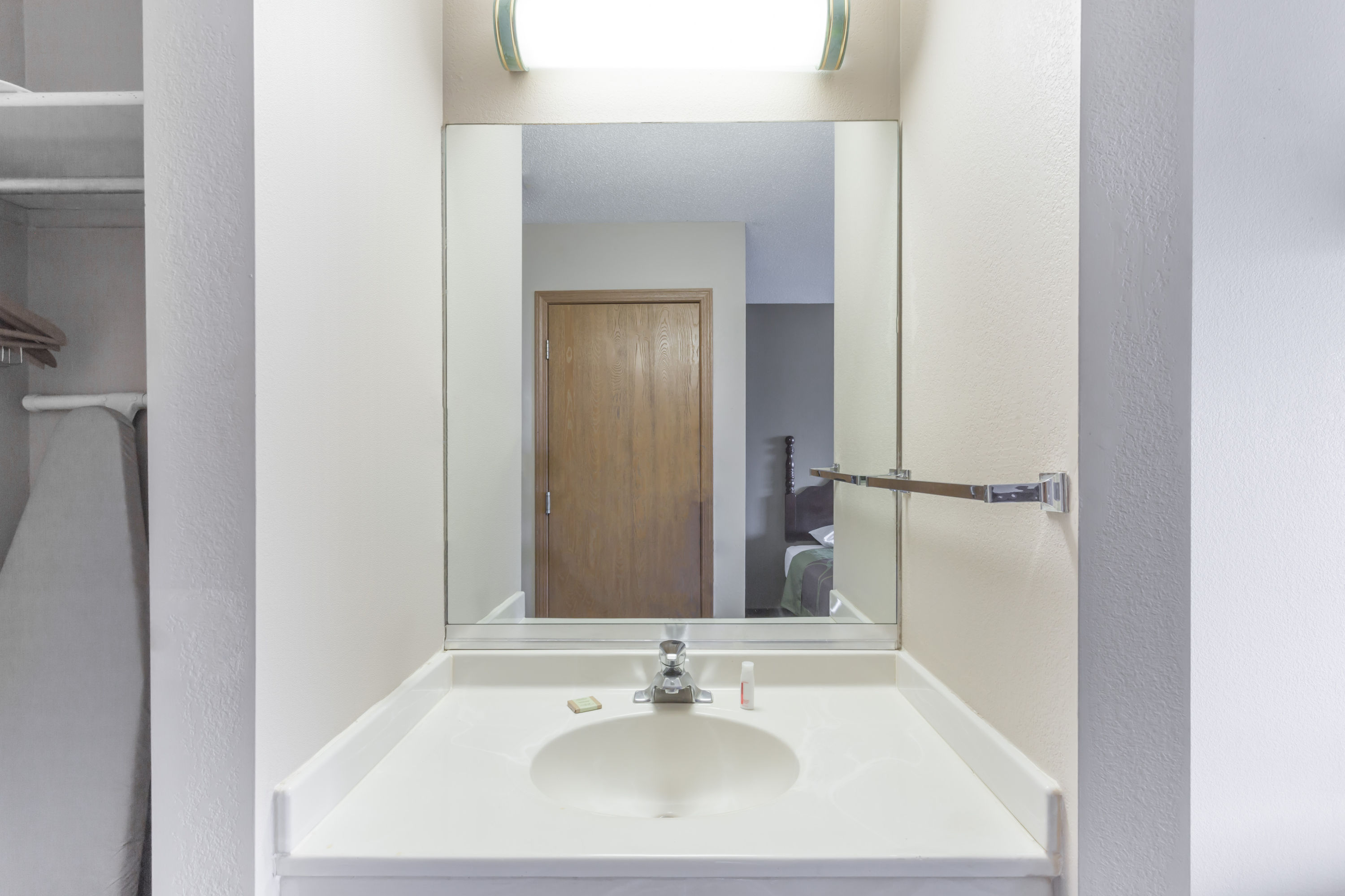 Guest room at the Super 8 by Wyndham Yorkville in Yorkville, Illinois