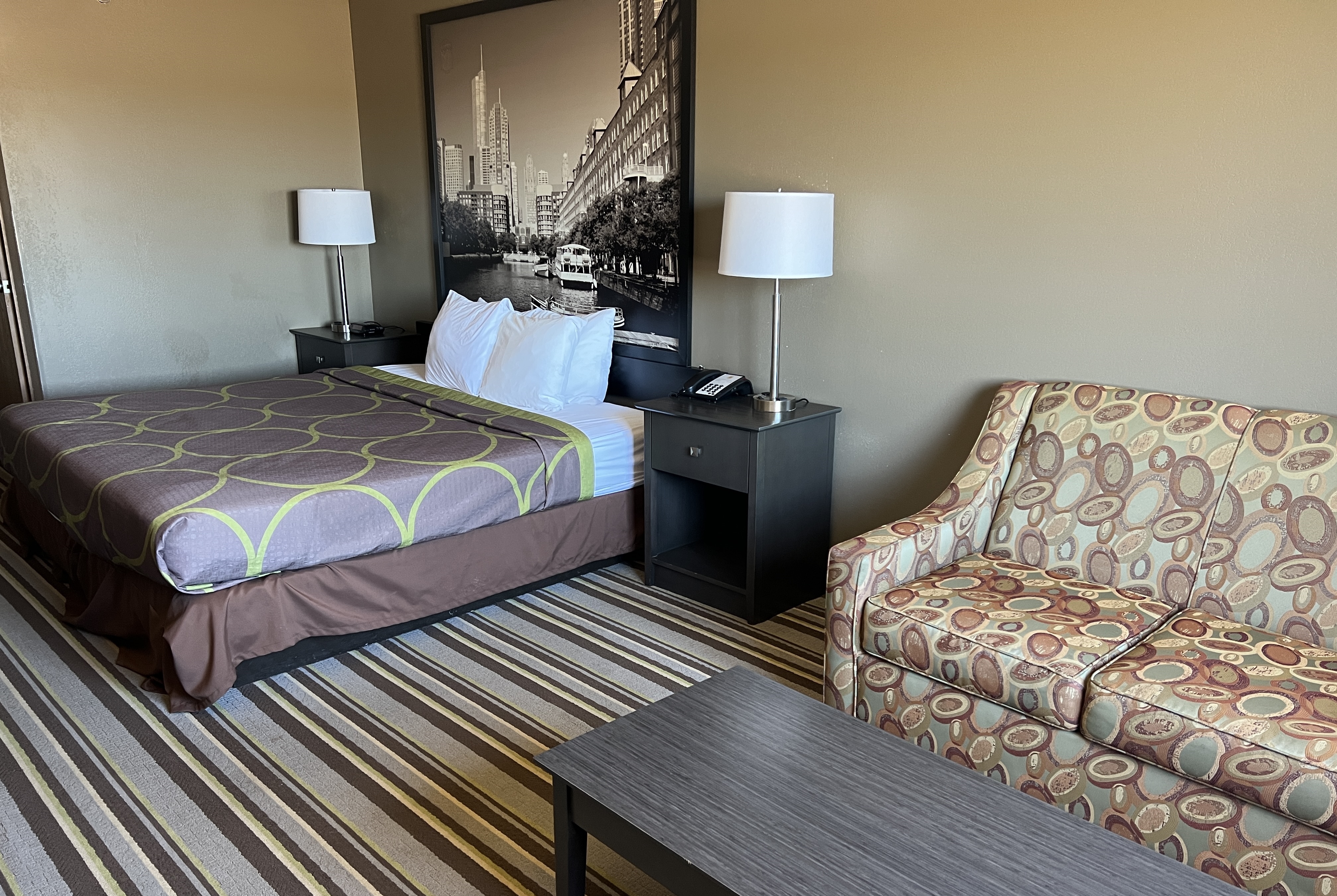 Guest room at the Super 8 by Wyndham Yorkville in Yorkville, Illinois