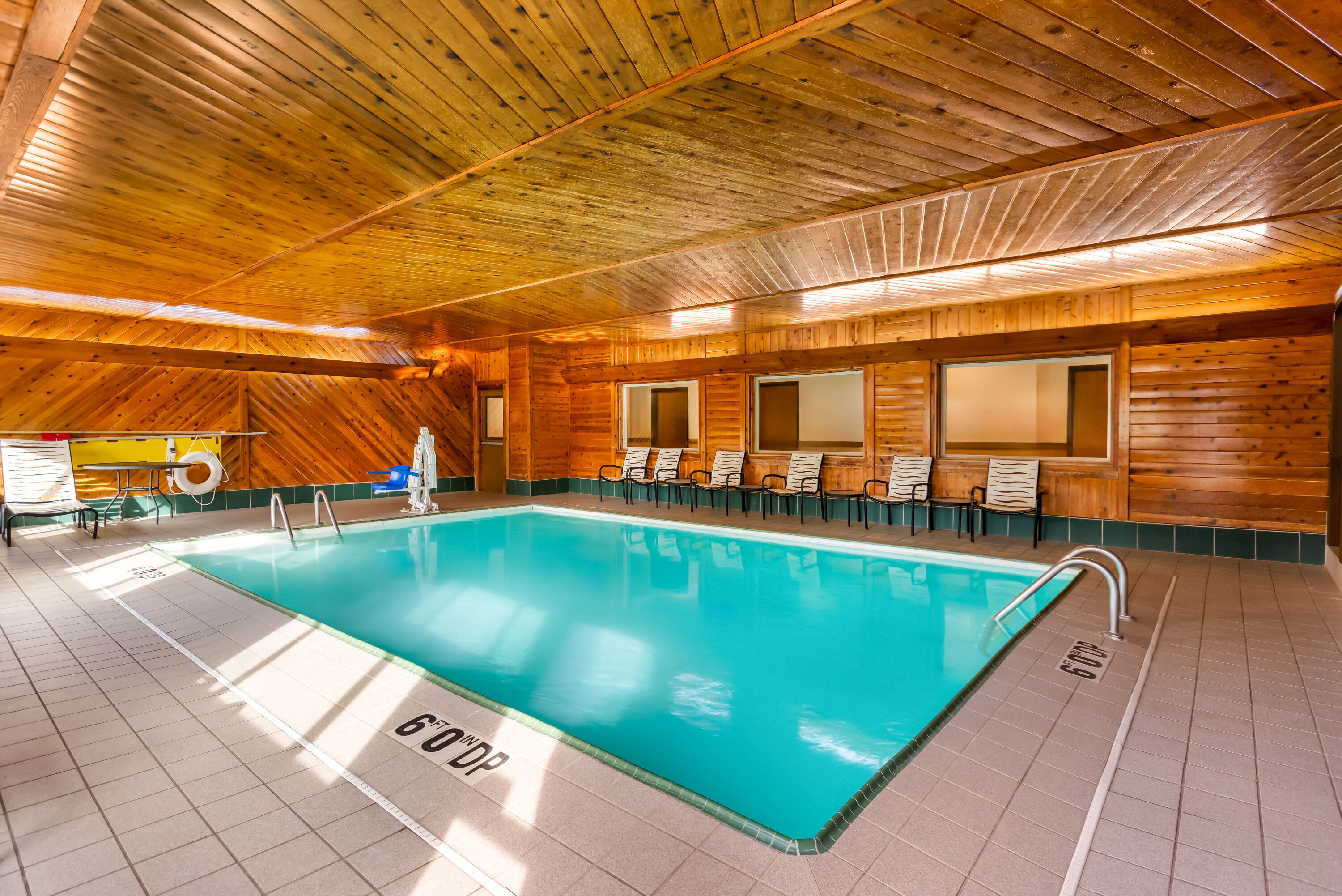 Indoor pool at the Super 8 by Wyndham Bloomington University Area in Bloomington, Indiana