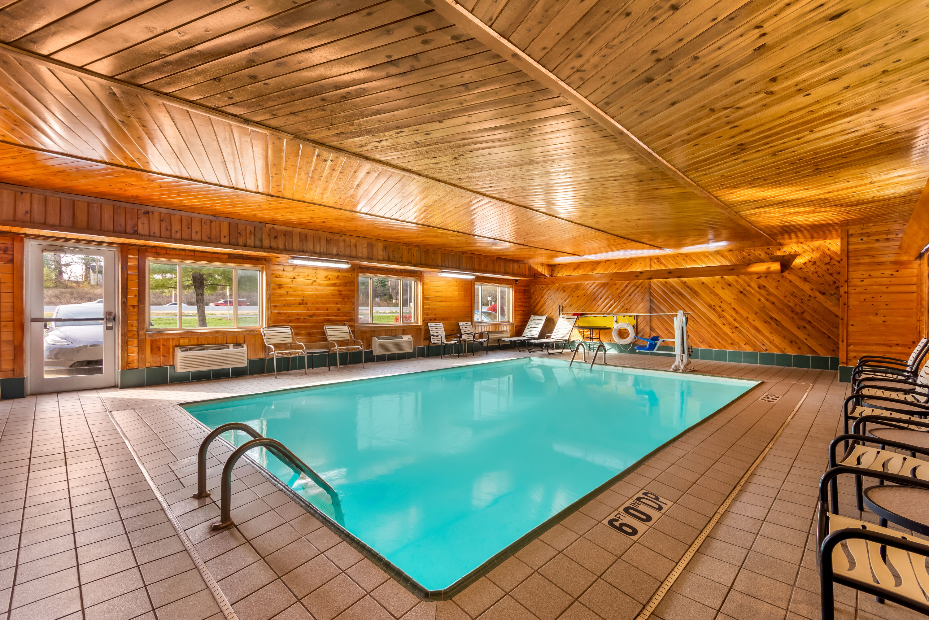 Indoor pool at the Super 8 by Wyndham Bloomington University Area in Bloomington, Indiana