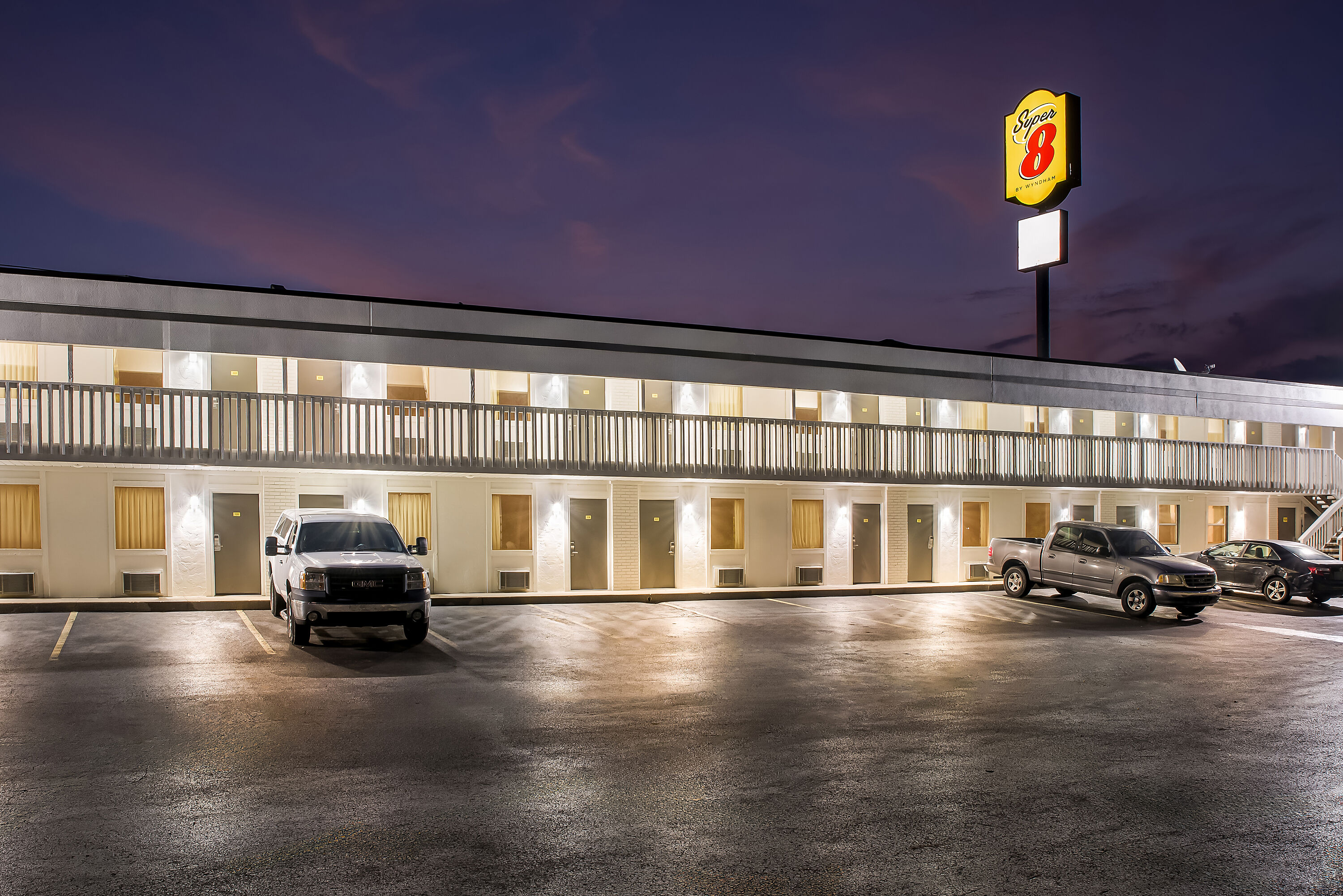 Exterior Night Image of Super 8 by Wyndham Brownsburg hotel in Brownsburg, Indiana