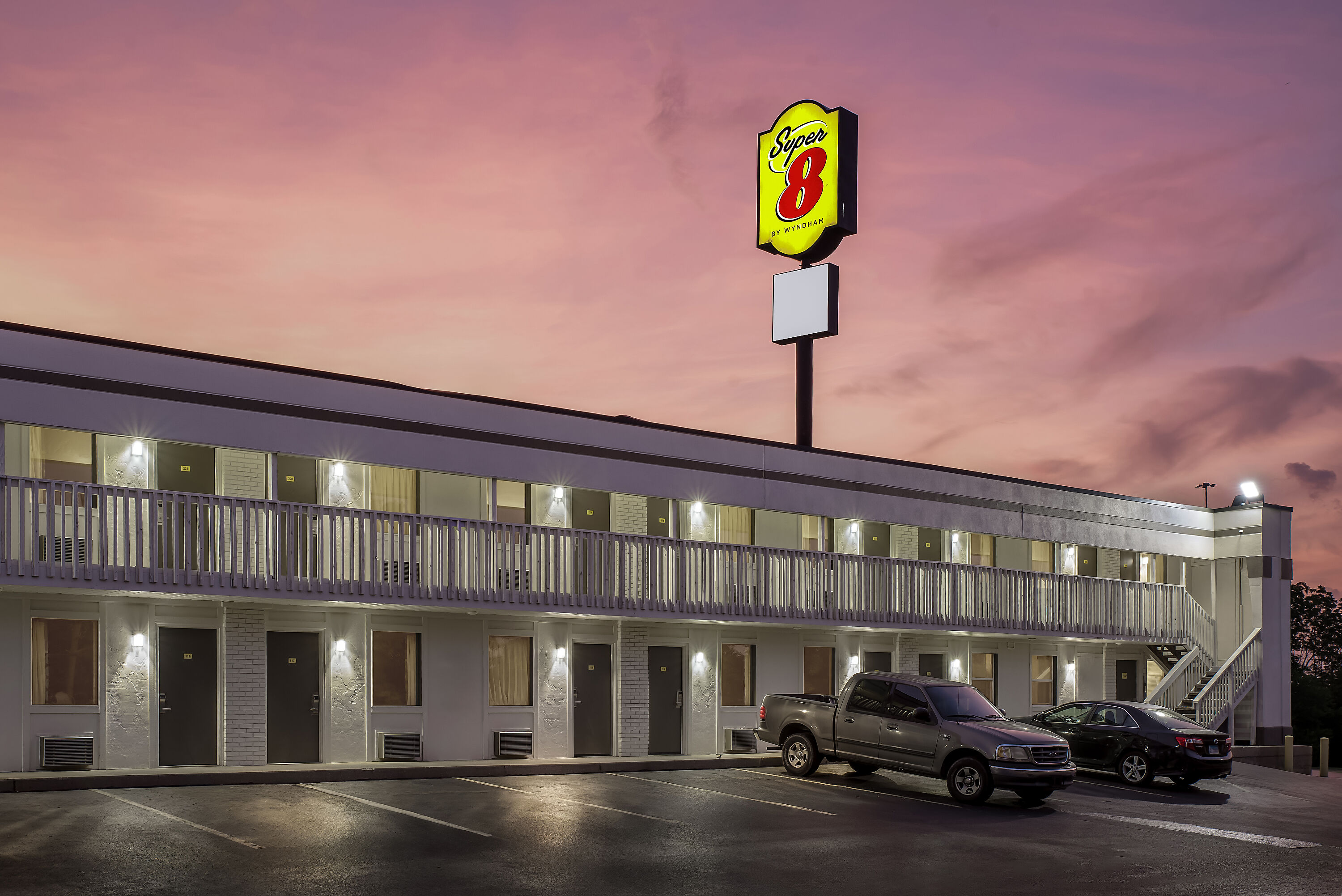 Exterior Night Image of Super 8 by Wyndham Brownsburg hotel in Brownsburg, Indiana