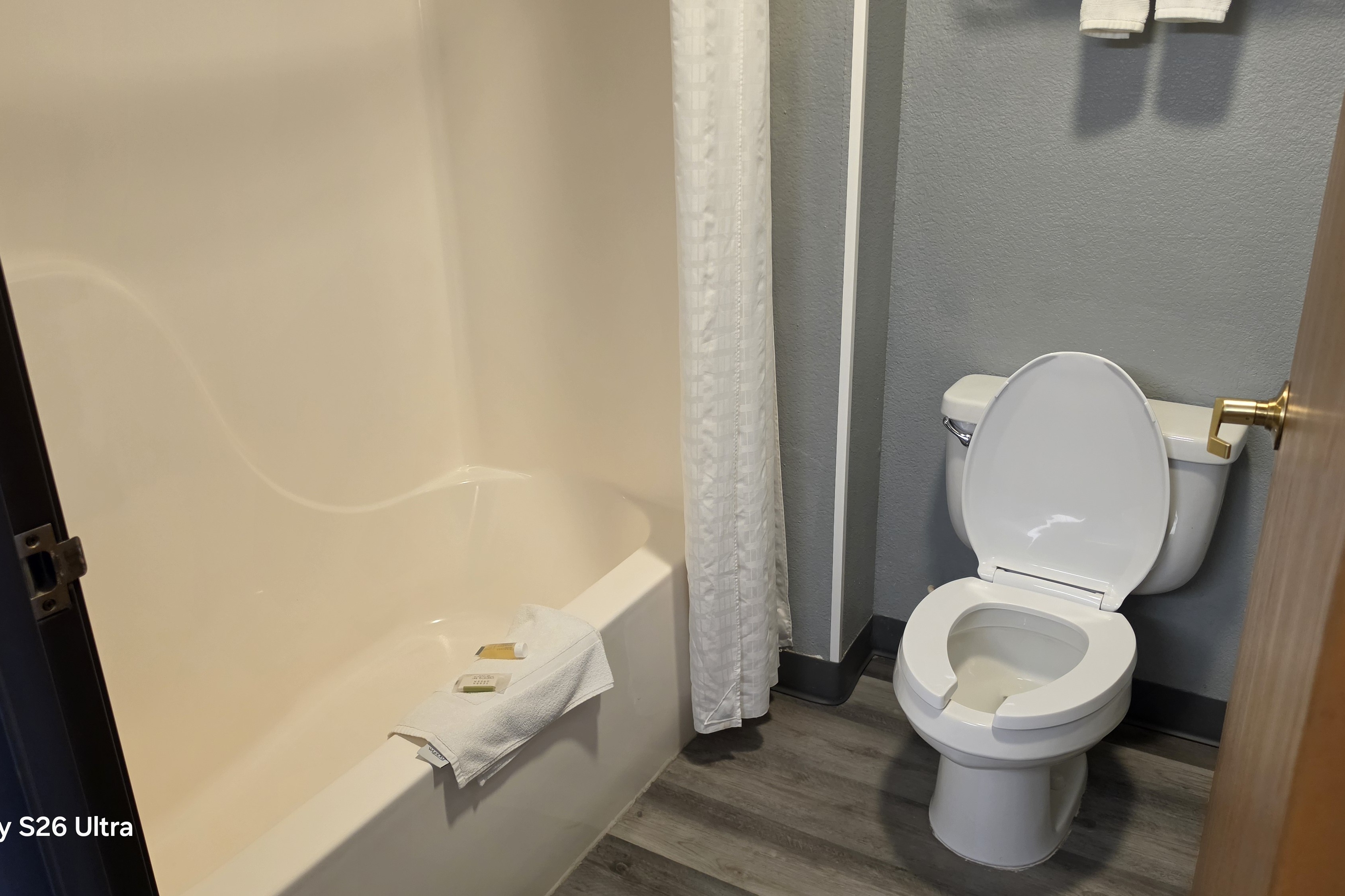 Guest room bath at the Super 8 by Wyndham Cloverdale IN in Cloverdale, Indiana
