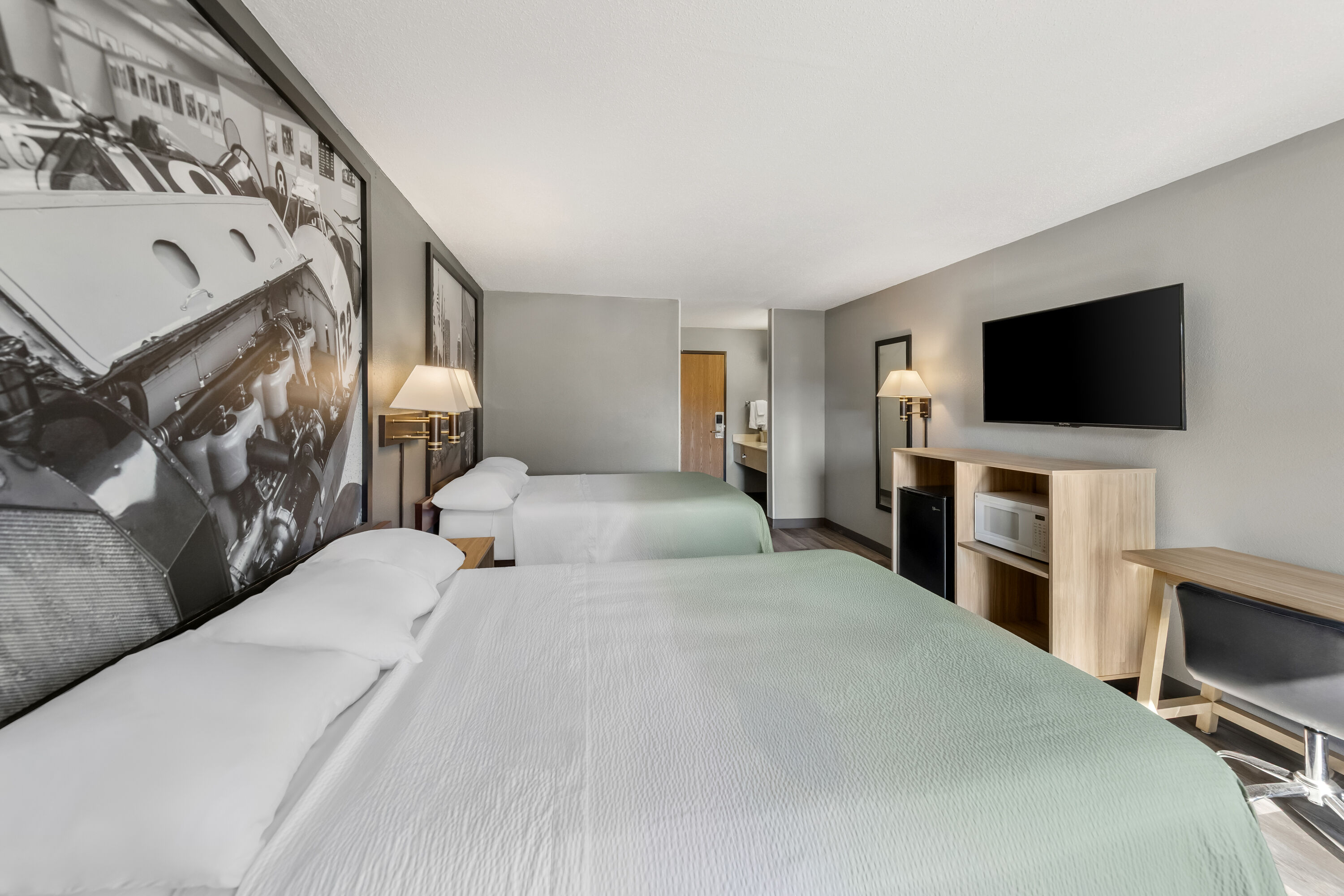 Double bed guest room at the Super 8 by Wyndham Cloverdale IN in Cloverdale, Indiana