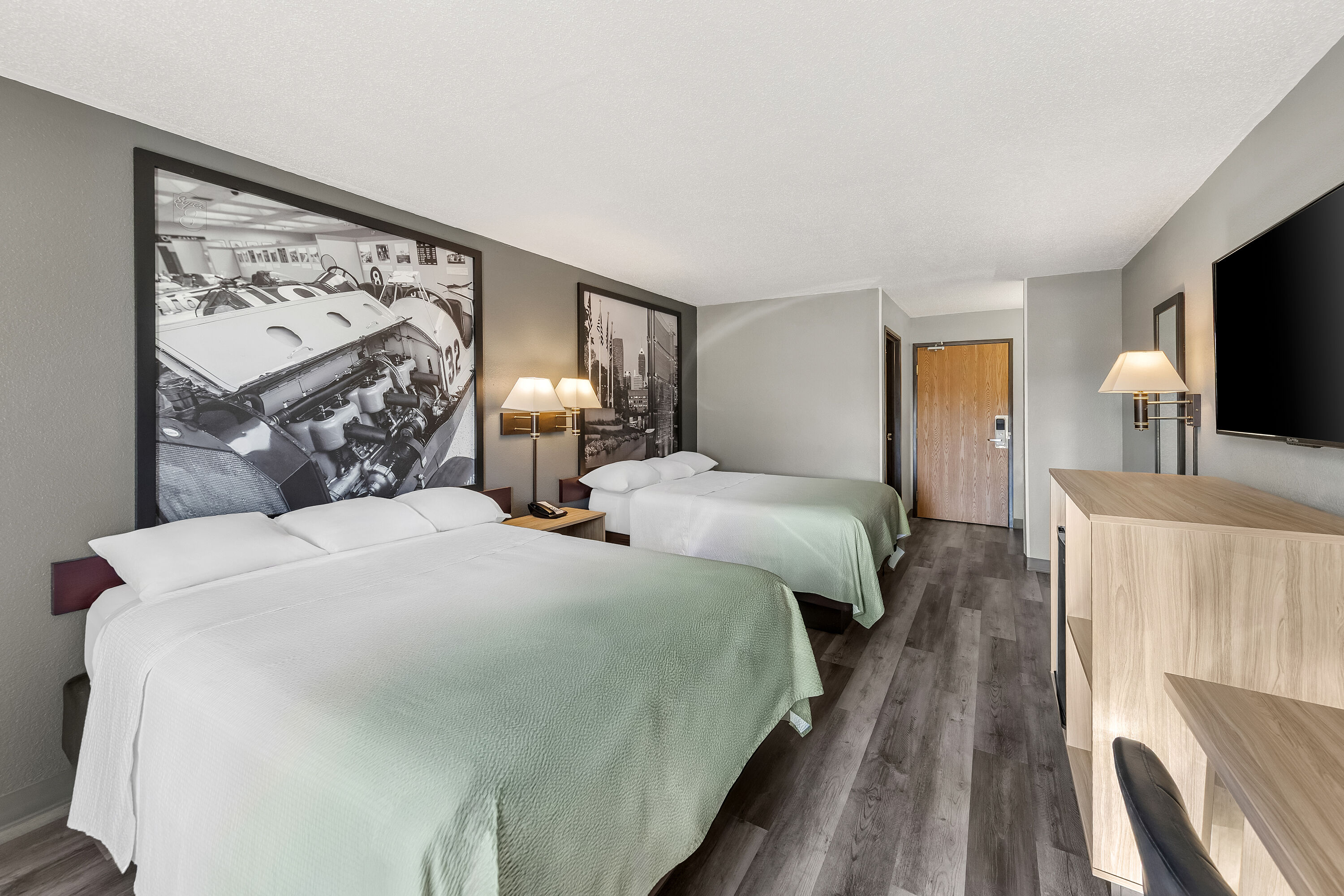 Double bed guest room at the Super 8 by Wyndham Cloverdale IN in Cloverdale, Indiana