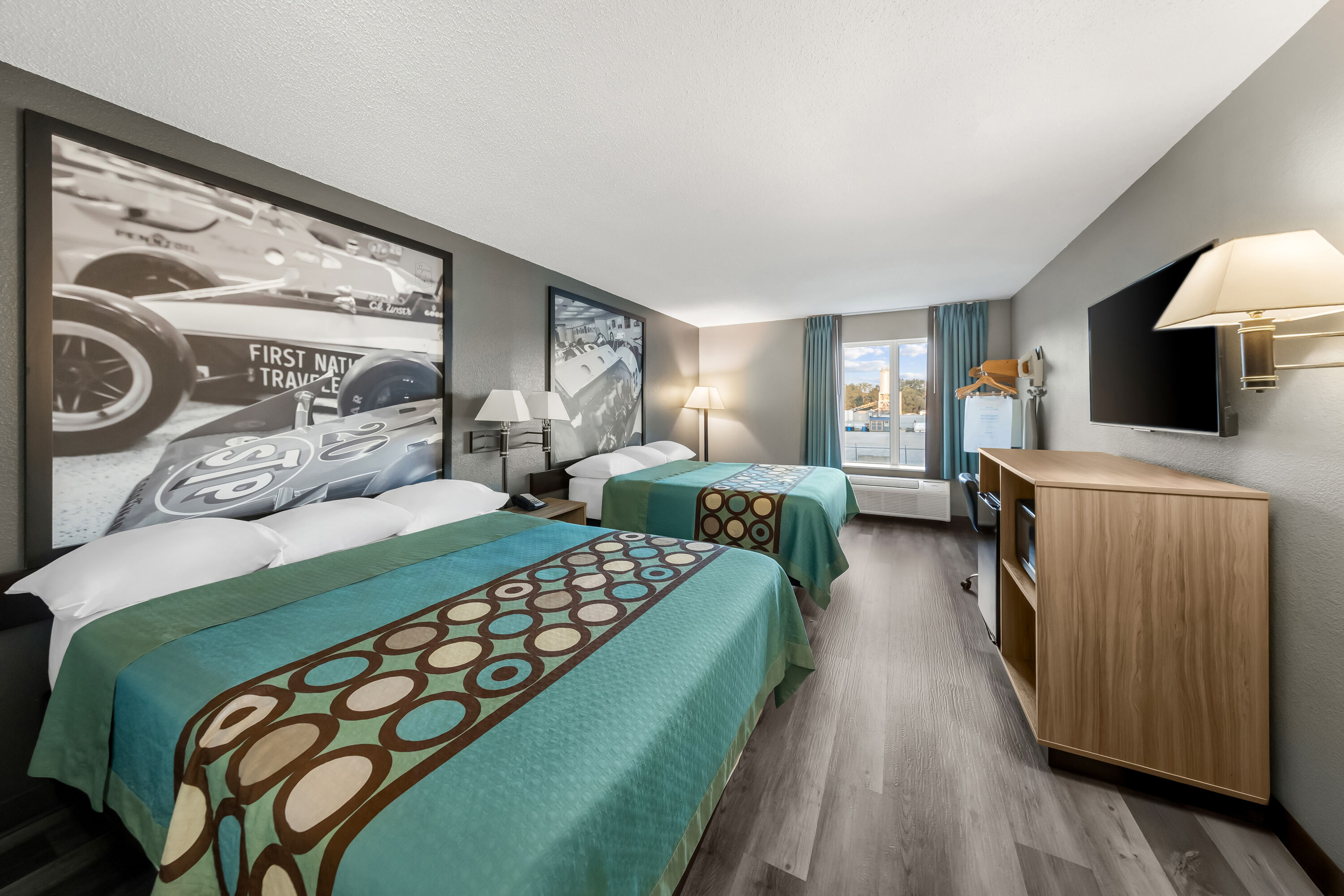 Double bed guest room at the Super 8 by Wyndham Cloverdale IN in Cloverdale, Indiana