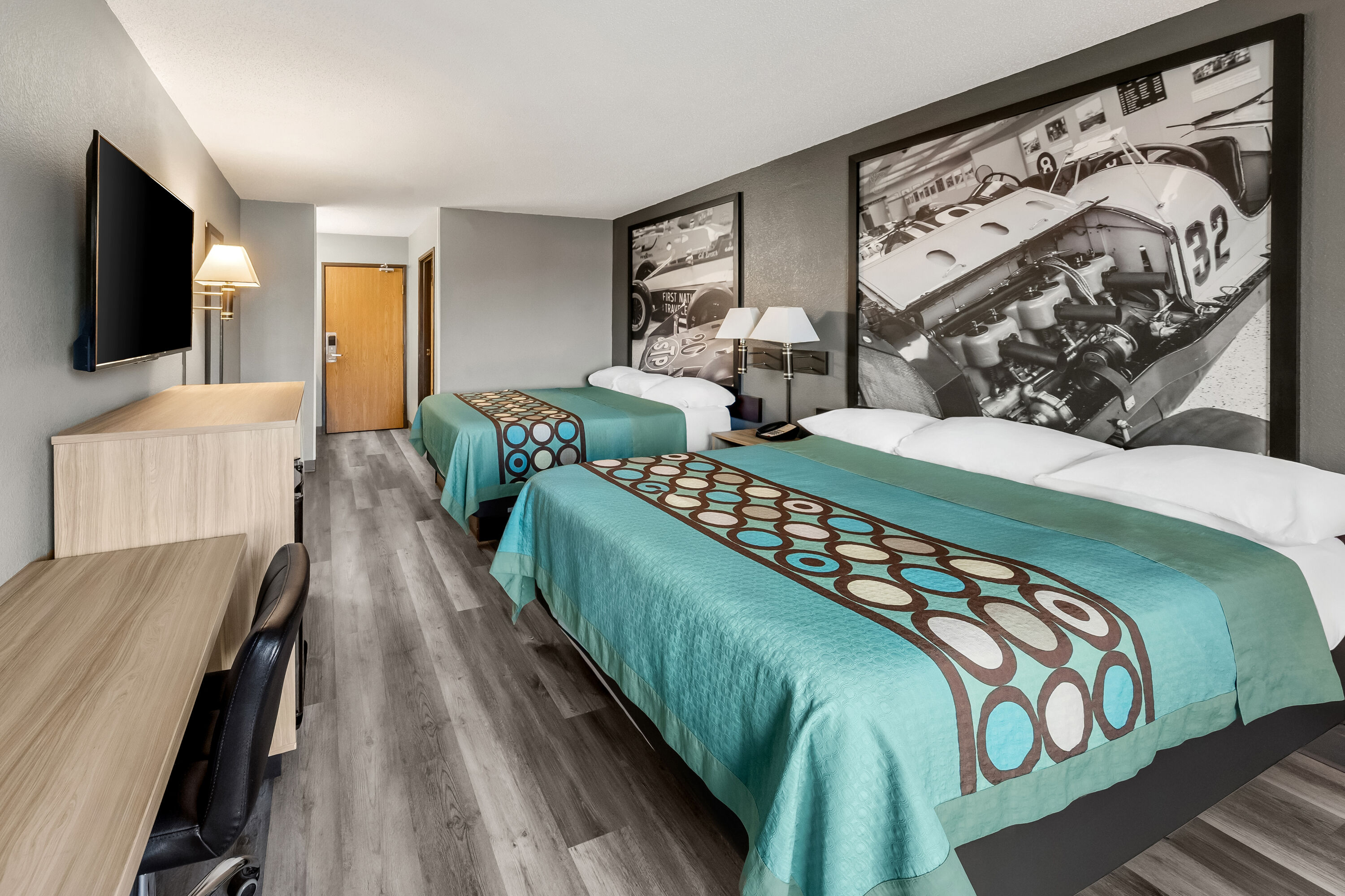 Double bed guest room at the Super 8 by Wyndham Cloverdale IN in Cloverdale, Indiana