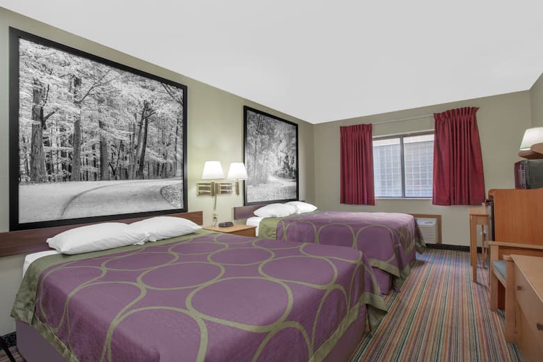 Guest room at the Super 8 Evansville East in Evansville, Indiana