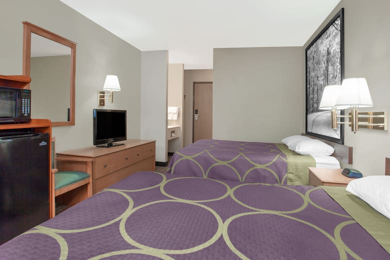 Guest room at the Super 8 Evansville East in Evansville, Indiana