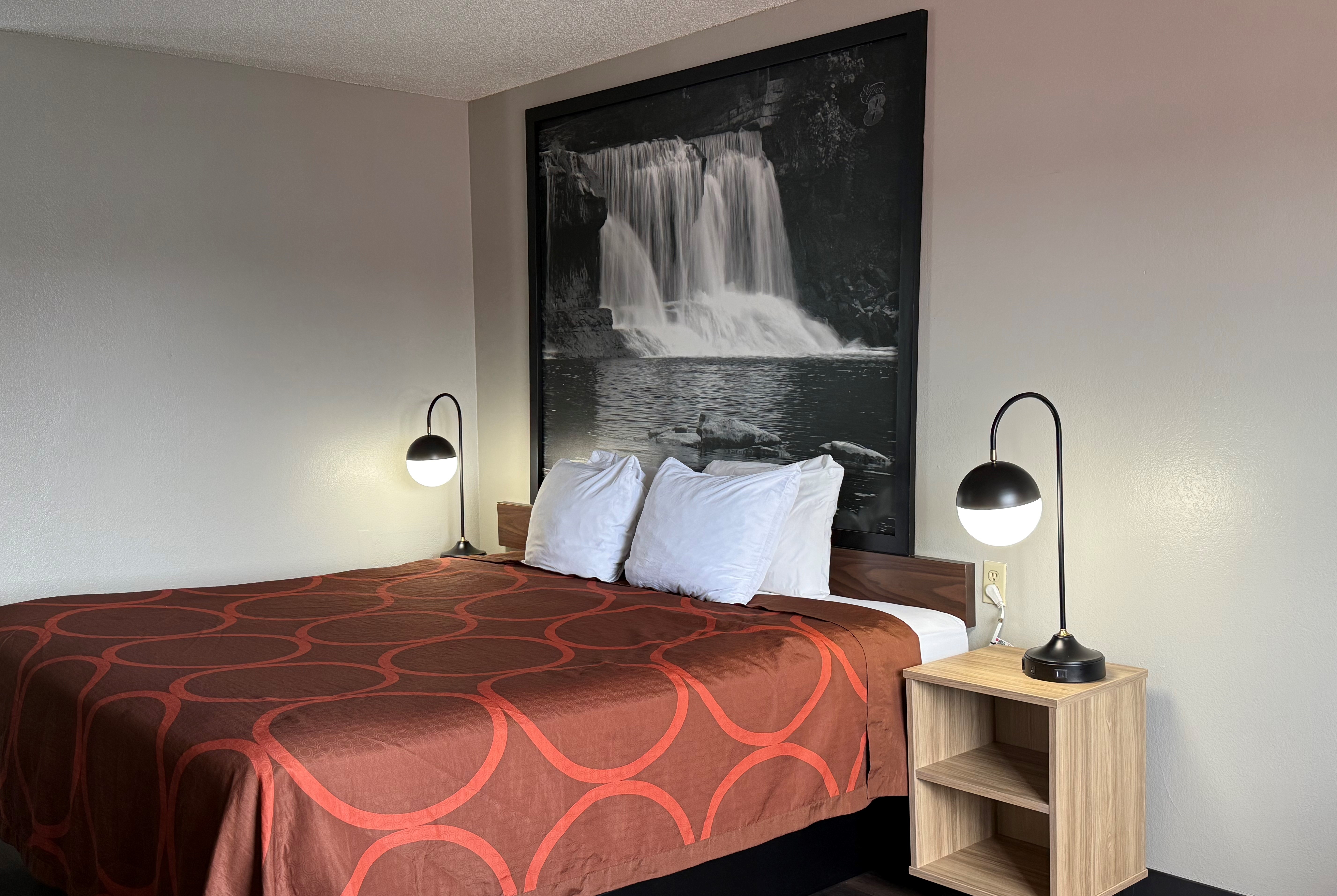 Guest room at the Super 8 by Wyndham Evansville East in Evansville, Indiana