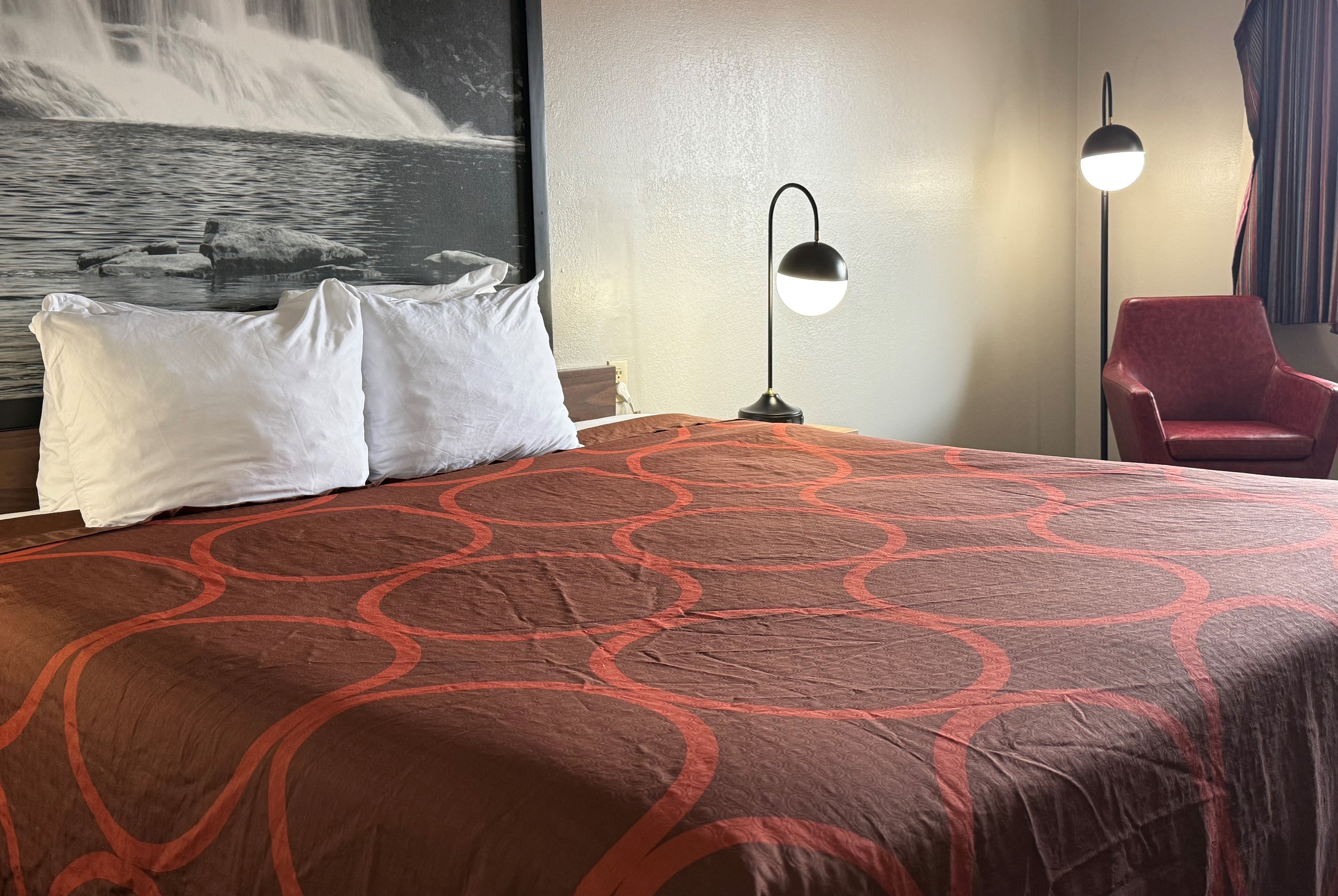 Guest room at the Super 8 by Wyndham Evansville East in Evansville, Indiana