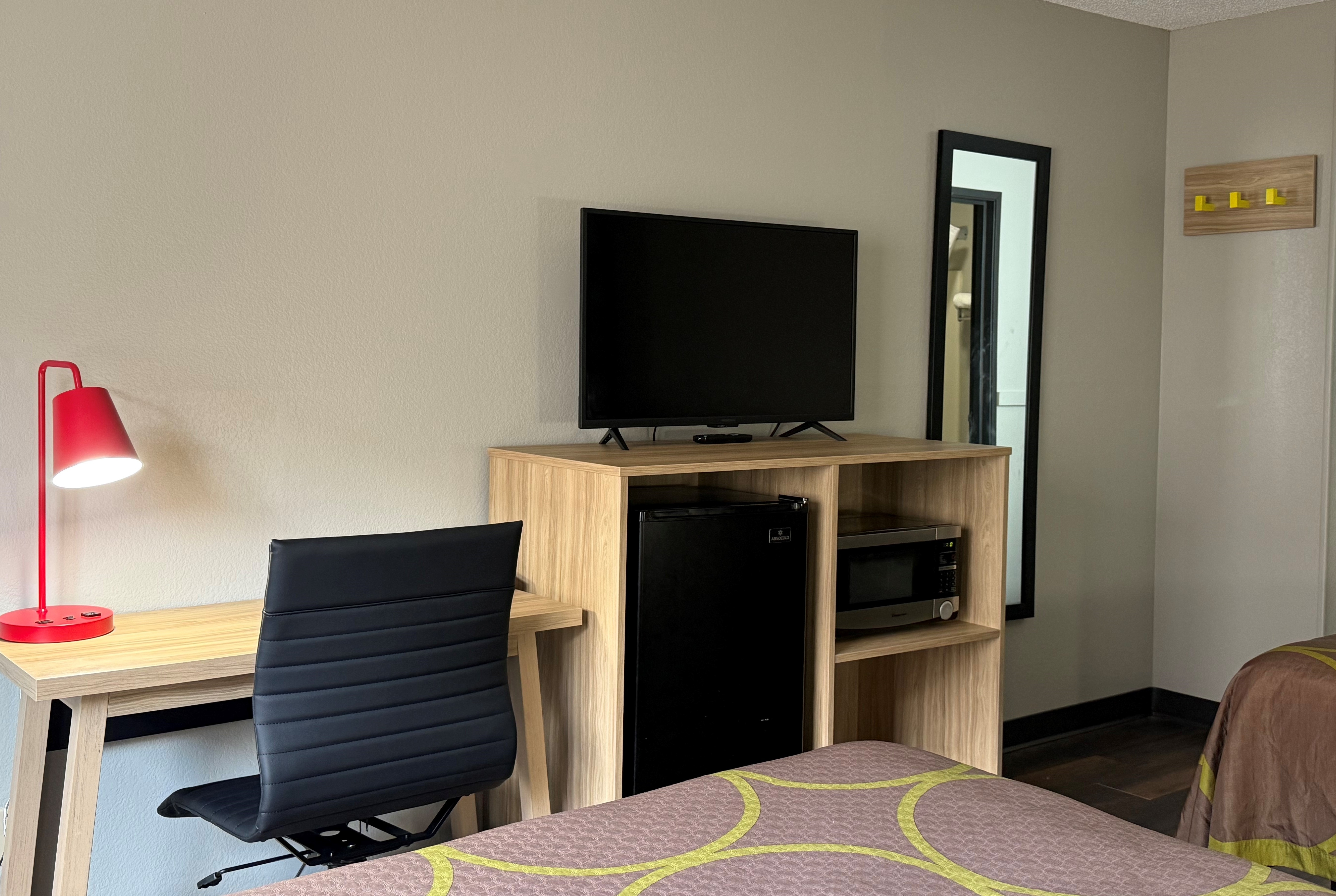 Guest room at the Super 8 by Wyndham Evansville East in Evansville, Indiana