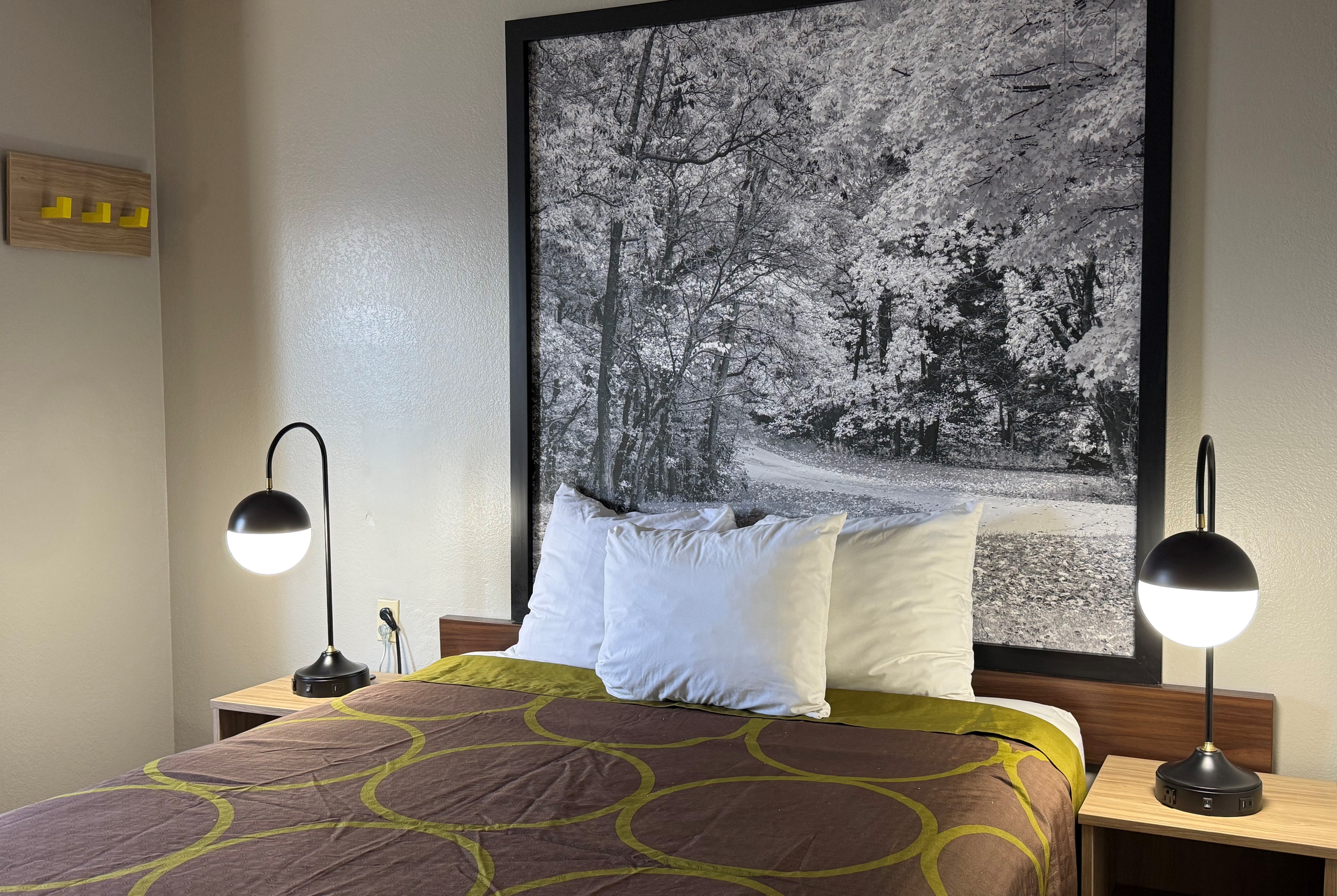 Guest room at the Super 8 by Wyndham Evansville East in Evansville, Indiana