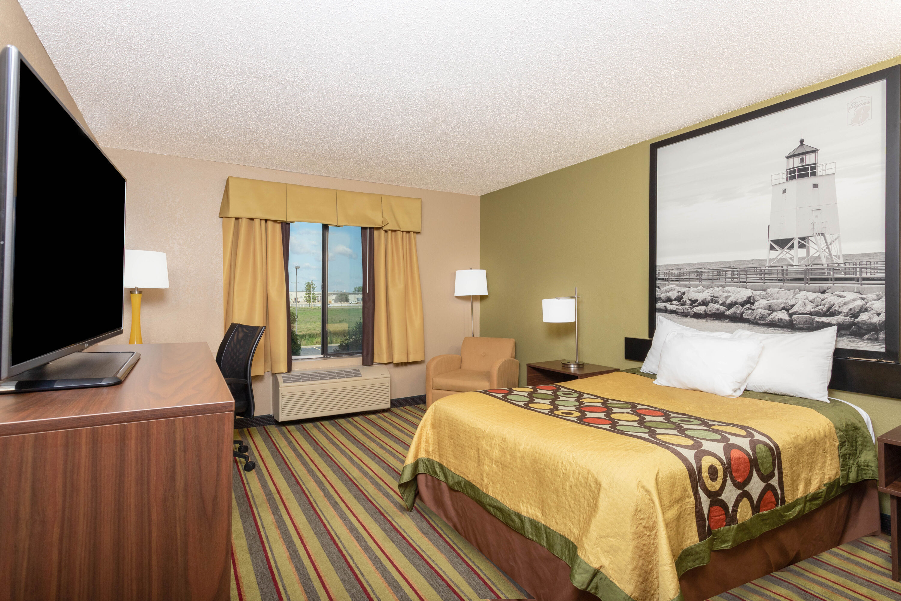 Guest room at the Super 8 by Wyndham Goshen in Goshen, Indiana