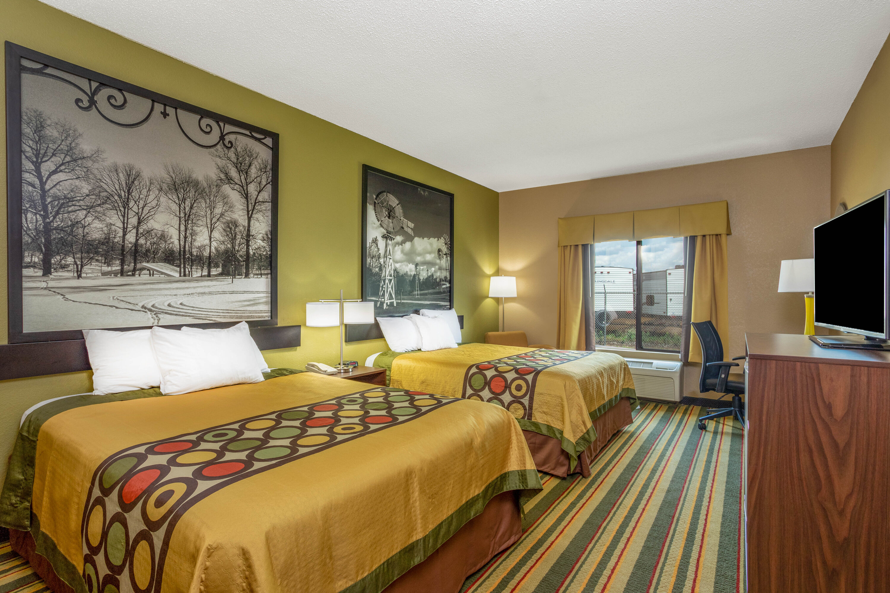 Guest room at the Super 8 by Wyndham Goshen in Goshen, Indiana