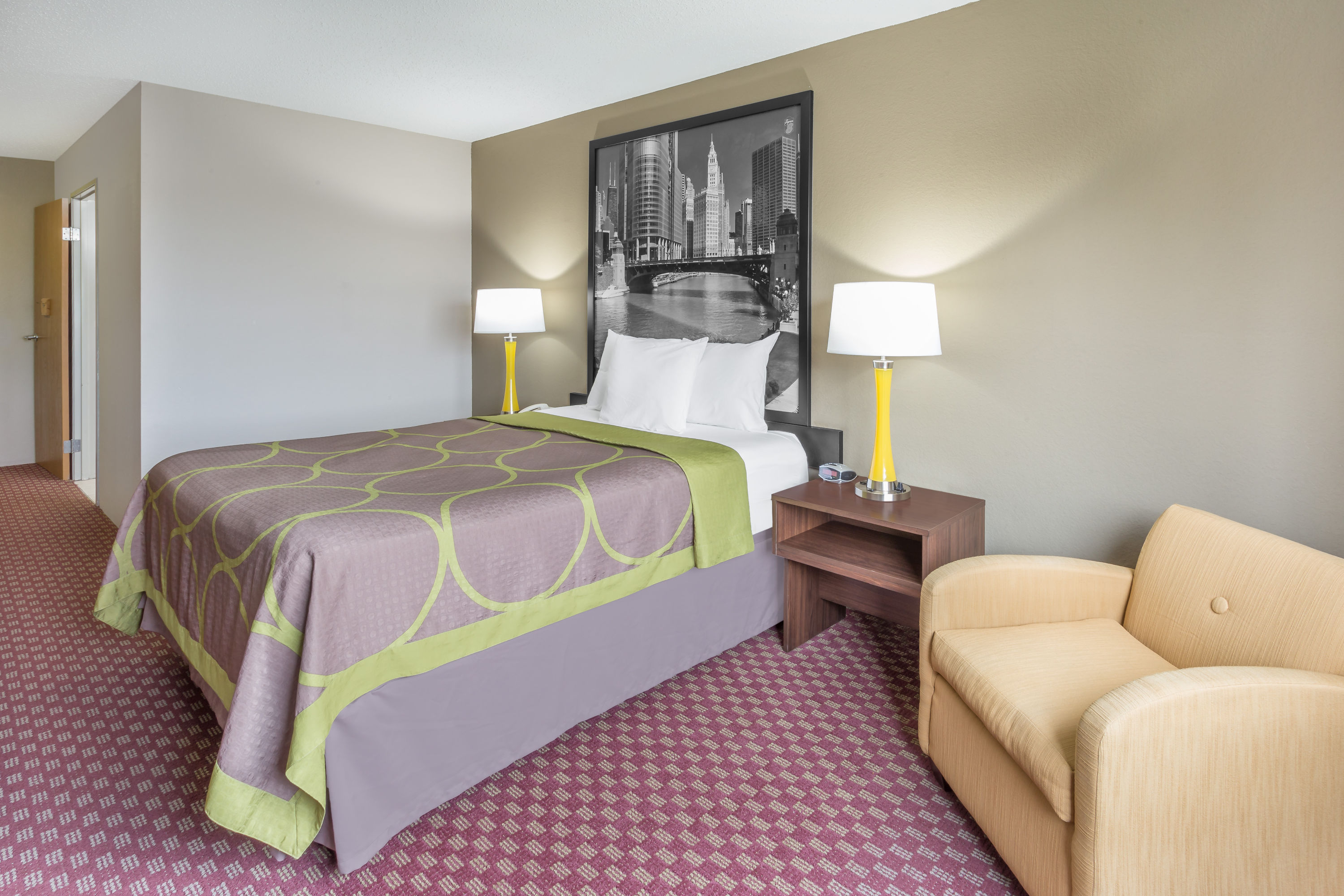 Guest room at the Super 8 by Wyndham Hebron Lowell Area in Hebron, Indiana