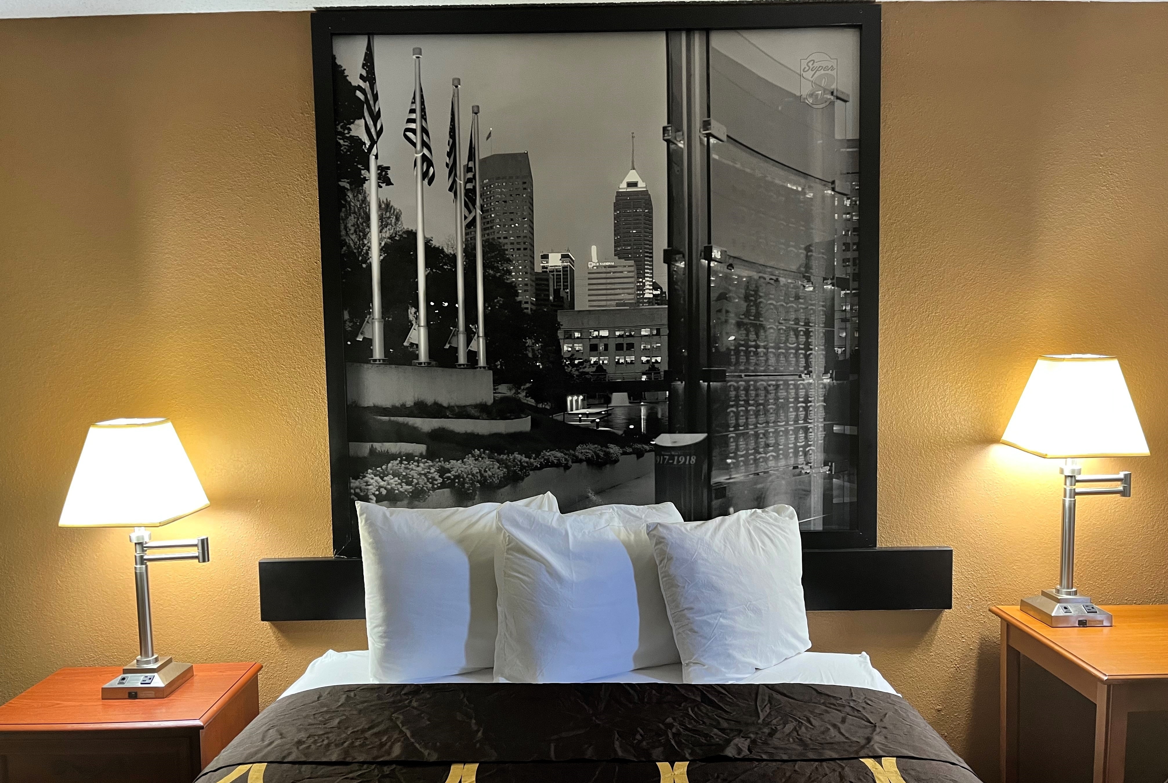 Guest room at the Super 8 by Wyndham Indianapolis/NE/Castleton Area in Indianapolis, Indiana