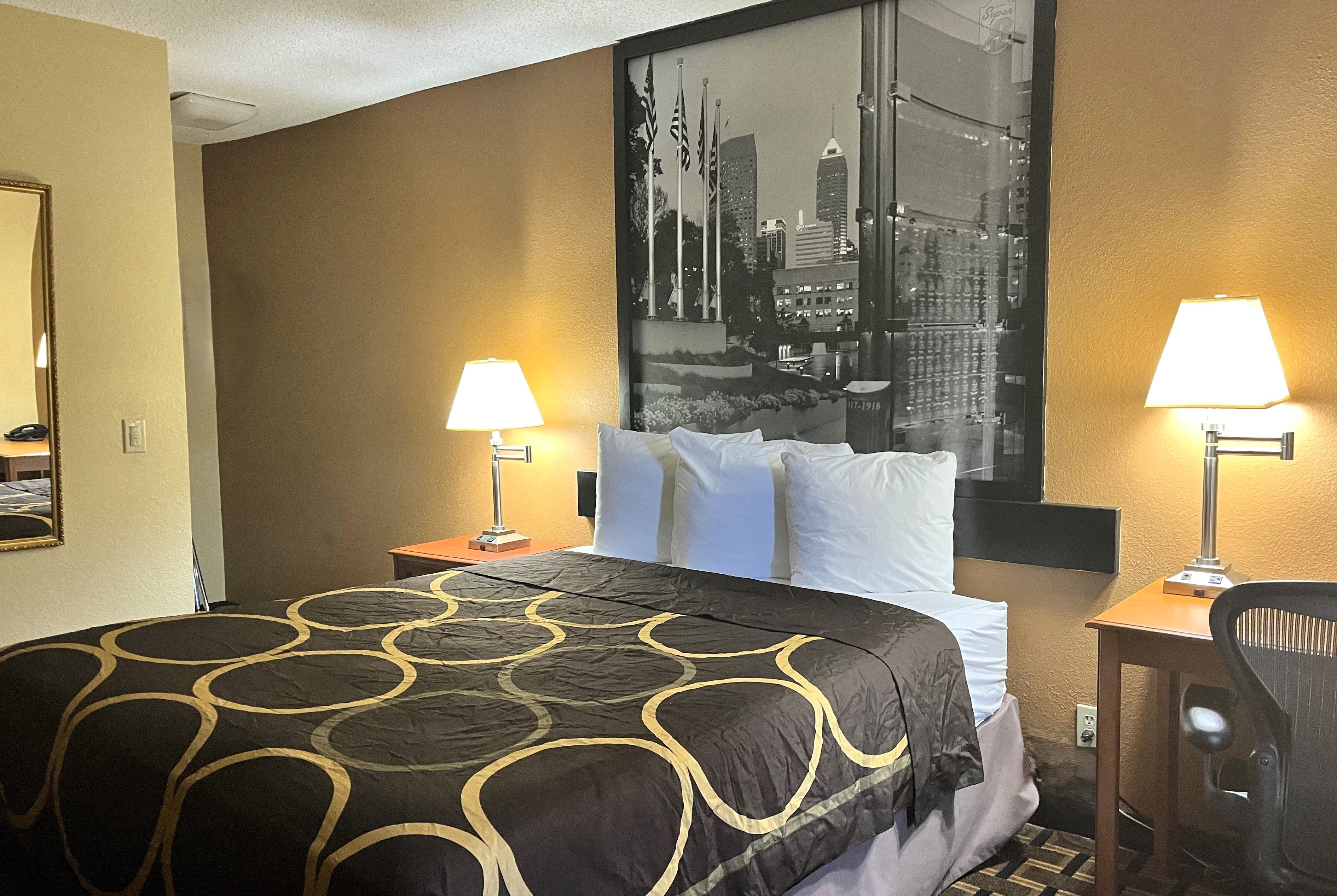 Guest room at the Super 8 by Wyndham Indianapolis/NE/Castleton Area in Indianapolis, Indiana