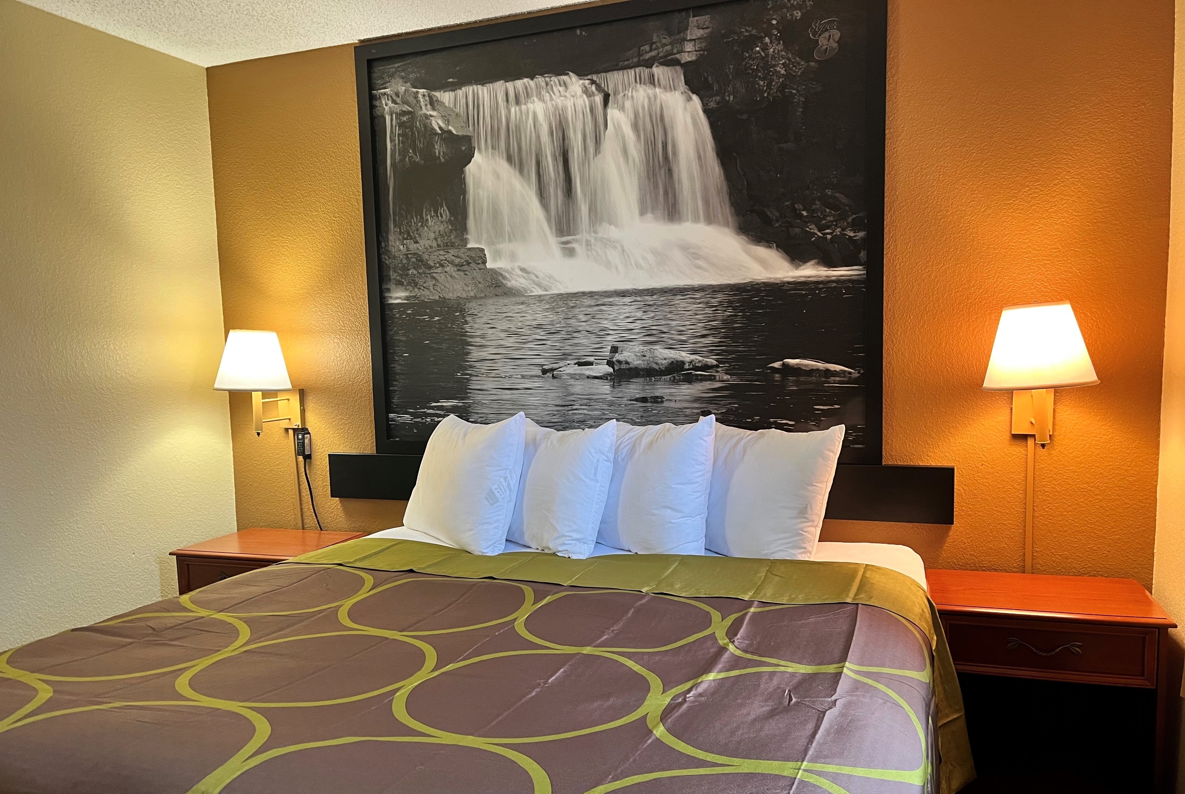Guest room at the Super 8 by Wyndham Indianapolis/NE/Castleton Area in Indianapolis, Indiana