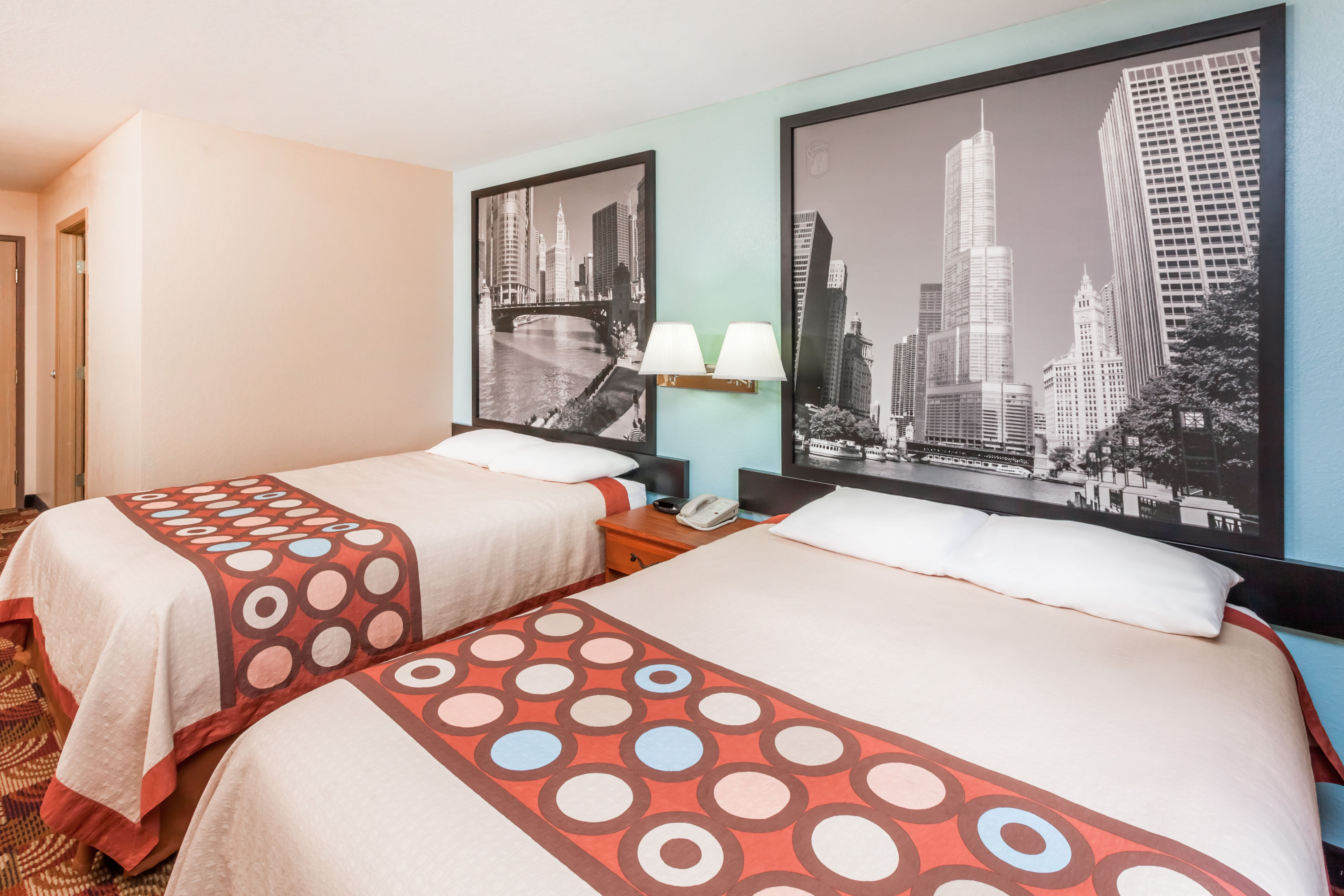 Guest room at the Super 8 by Wyndham Shipshewana in Shipshewana, Indiana