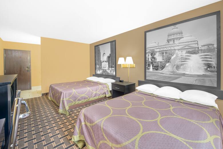 Guest room at the Super 8 Terre Haute in Terre Haute, Indiana