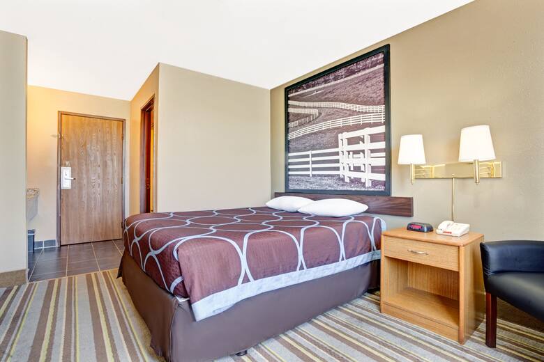 Guest room at the Super 8 Louisville Airport in Louisville, Kentucky